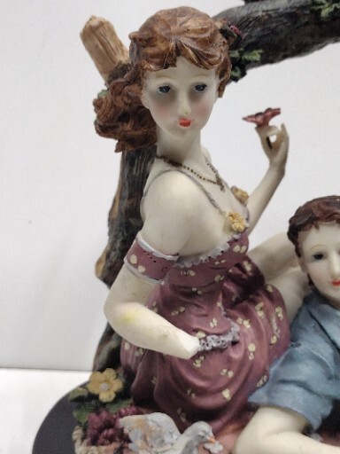 Giovanni Collection Sculpture. Lady And Man With Dog At Picnic Nesting Birds.