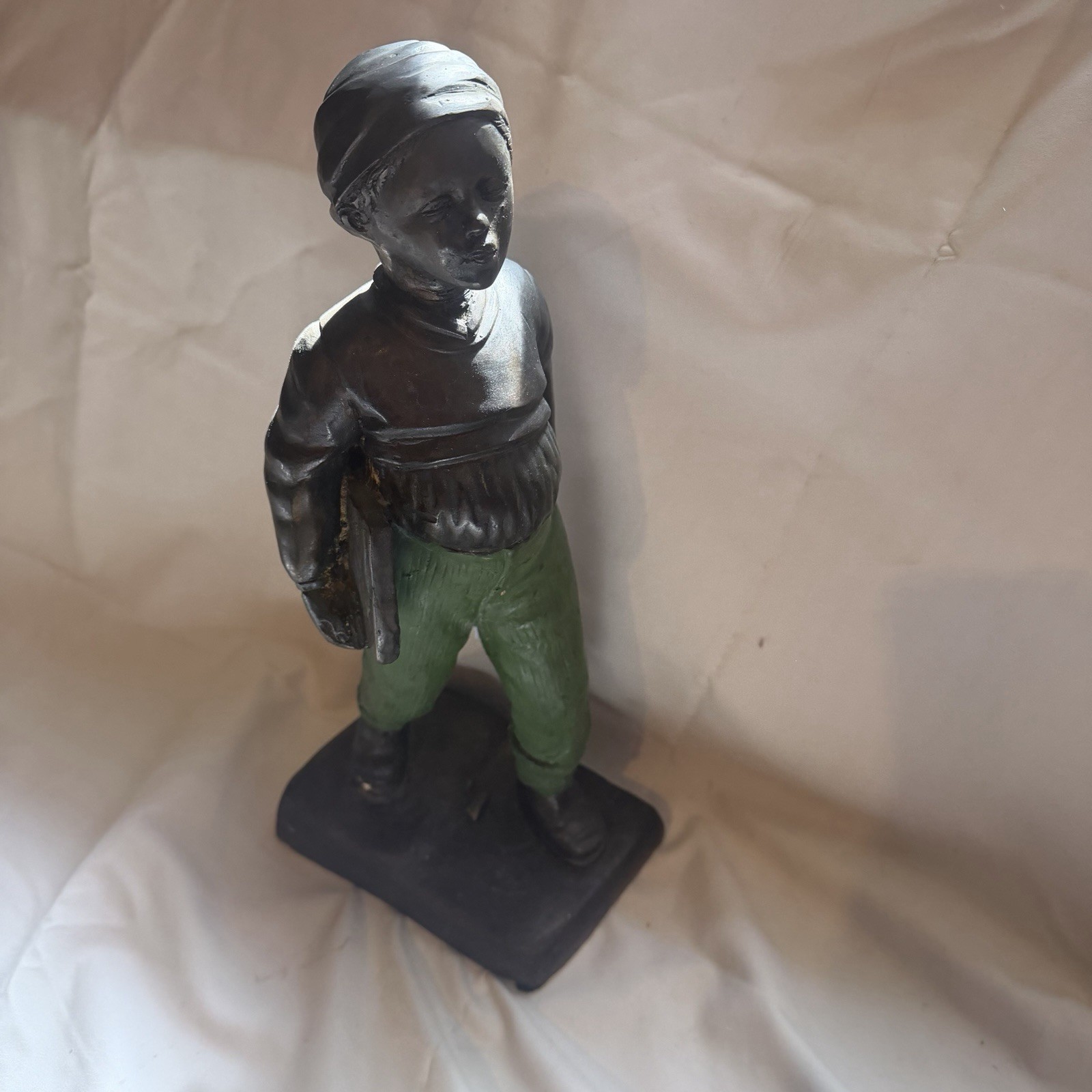 Vintage Cold-Painted Cast Metal Figure Statue of a Boy w/ Satchel Austria 15”