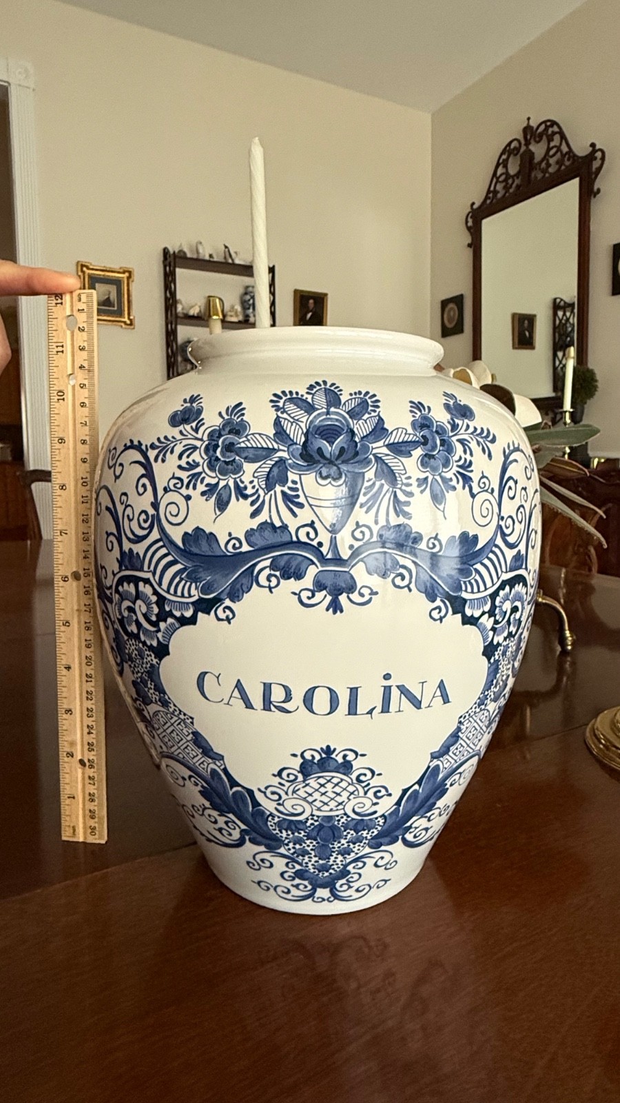 Rare Royal Goedewaagen Delft 11.5” Colonial Williamsburg Carolina Tobacco Jar