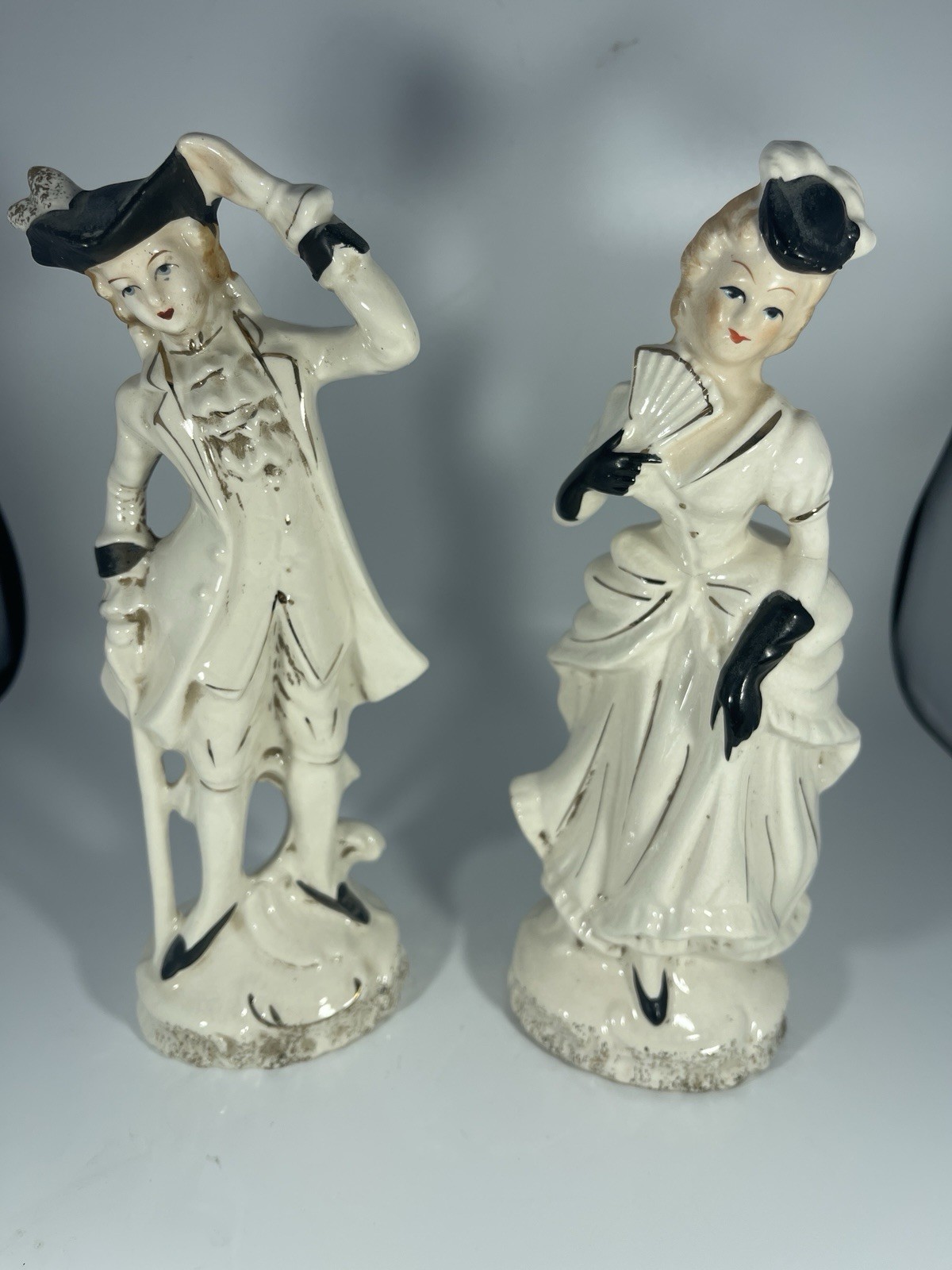 Vintage Colonial Man & Lady Figurines 8.5in Painted Ceramic Japan