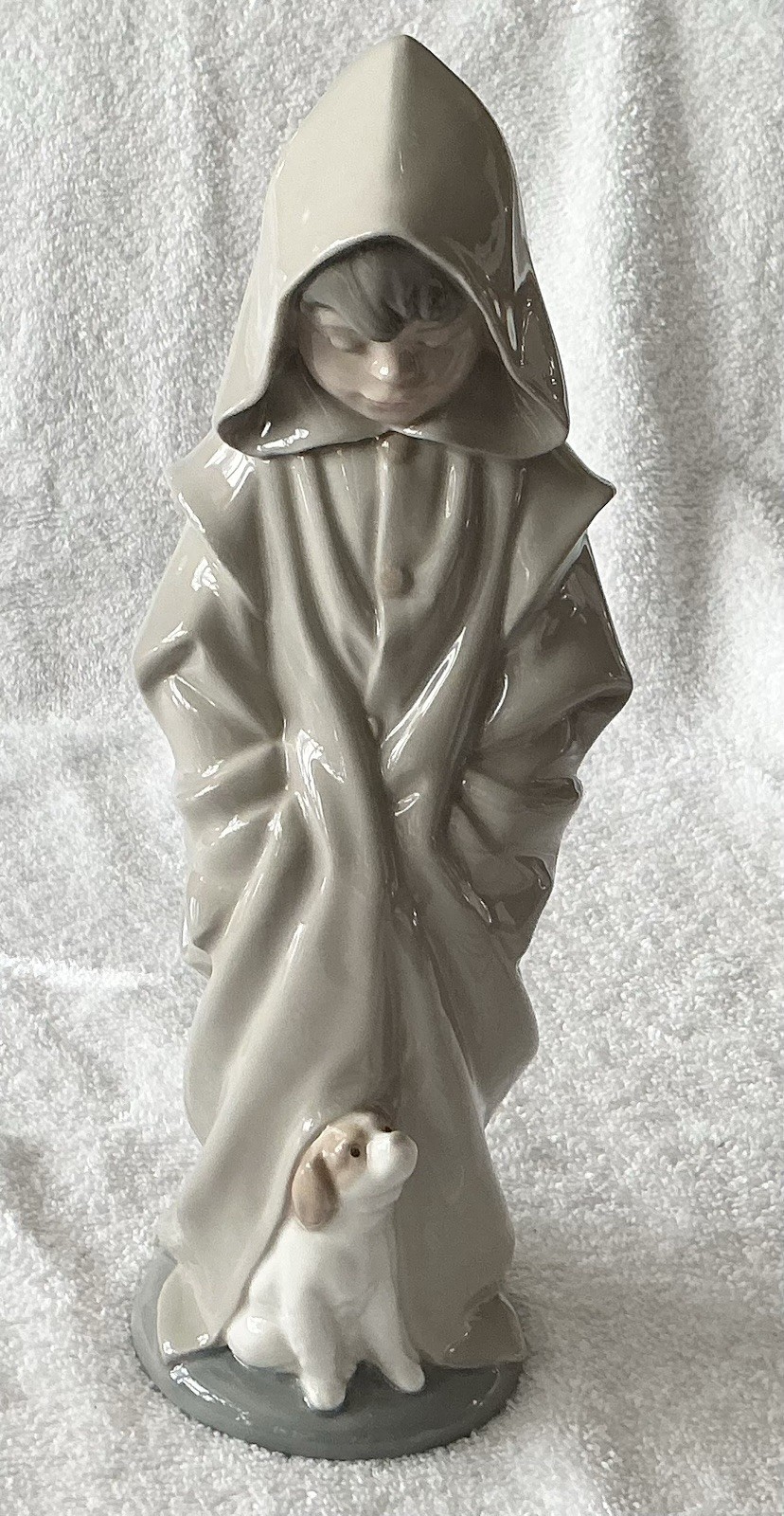Nao By Llardo 1982 “Boy In Hooded Monk Cloak With Dog” #0354 10 1/2 Inches Tall
