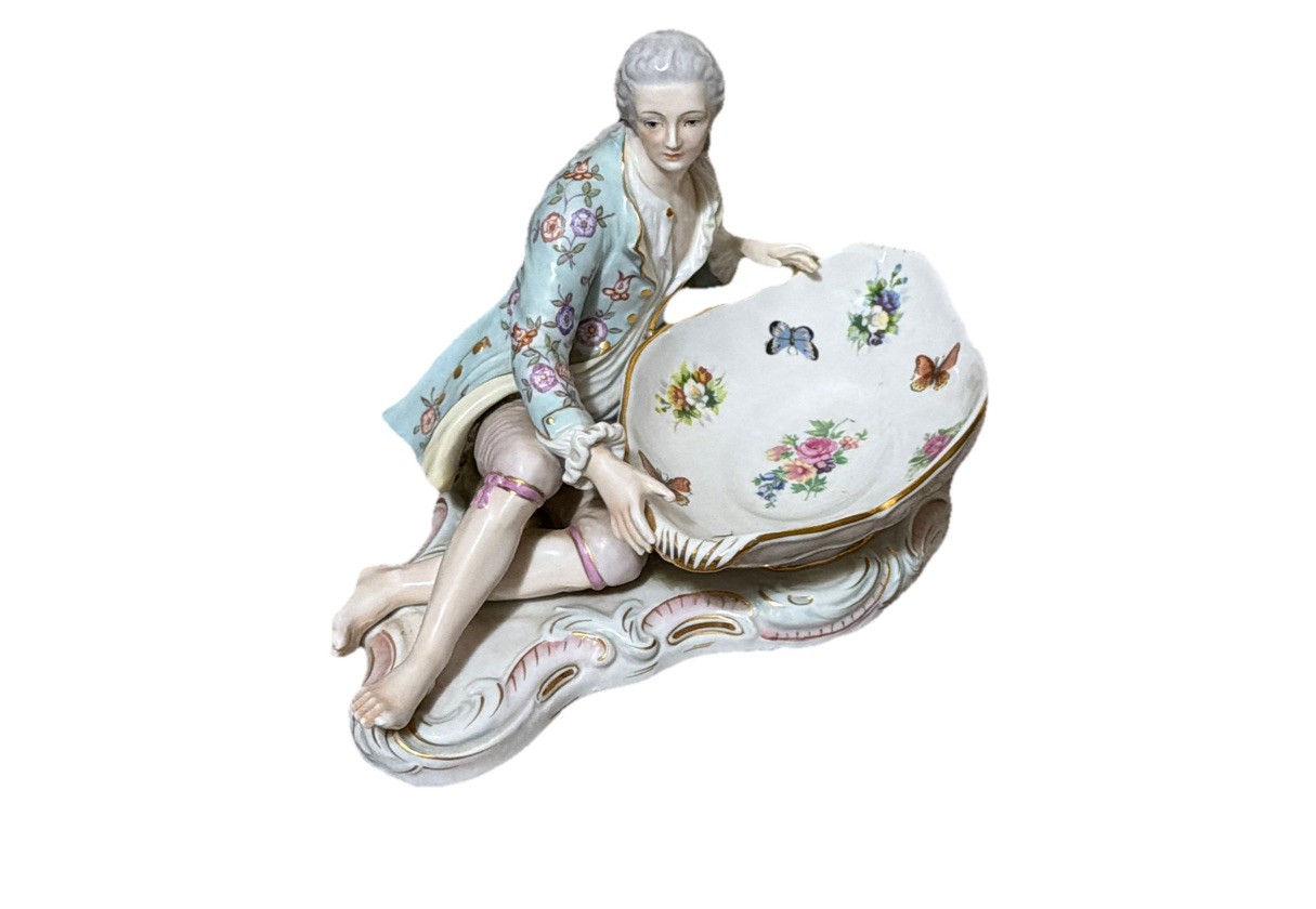 1977 Porcelain Figurine Statues Pair Sweetmeat Dishes Meissen Like Homco