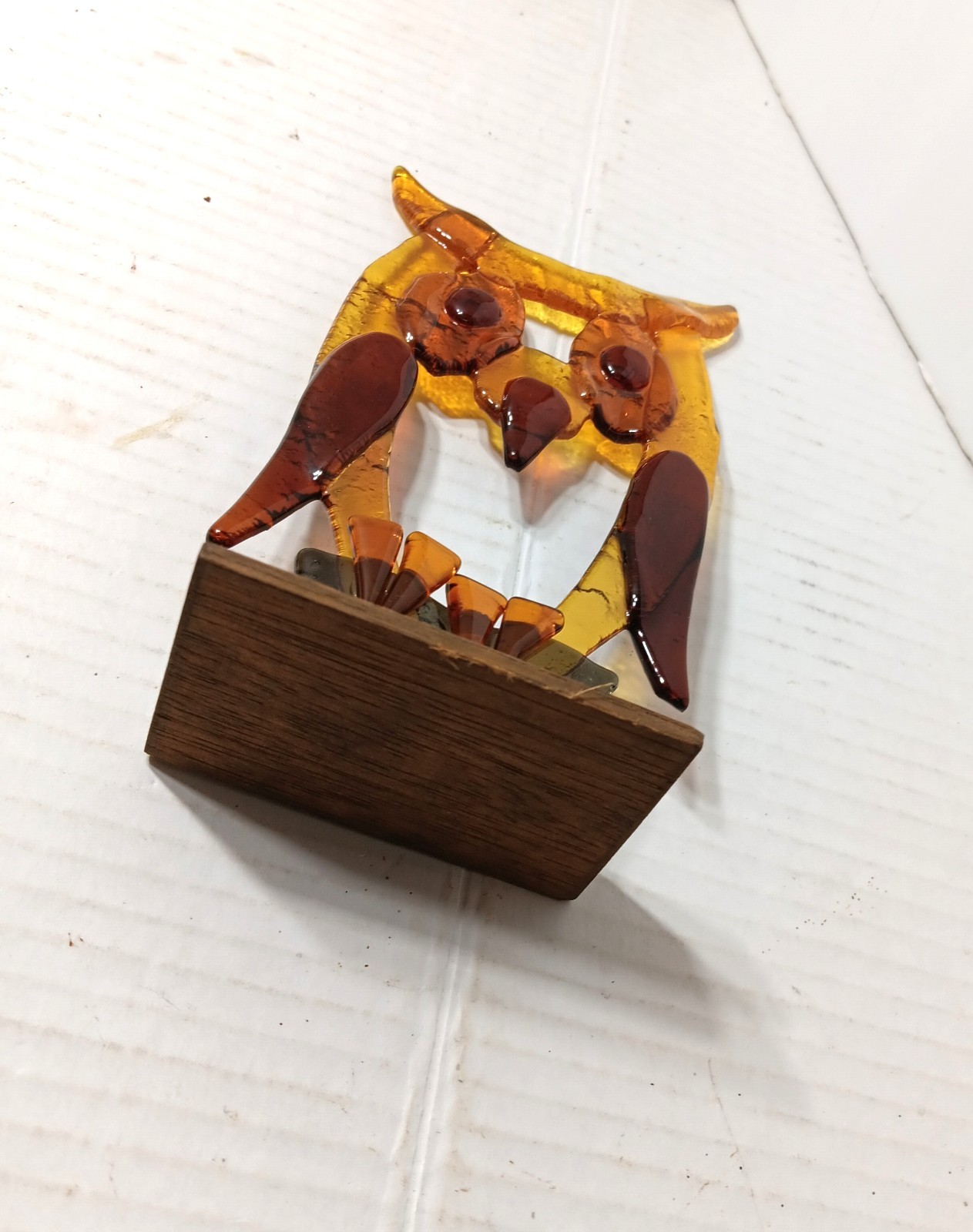 Op Art Lucite Acrylic Owl Bird Sculpture Figurine Desk Sitter Vintage Mcm
