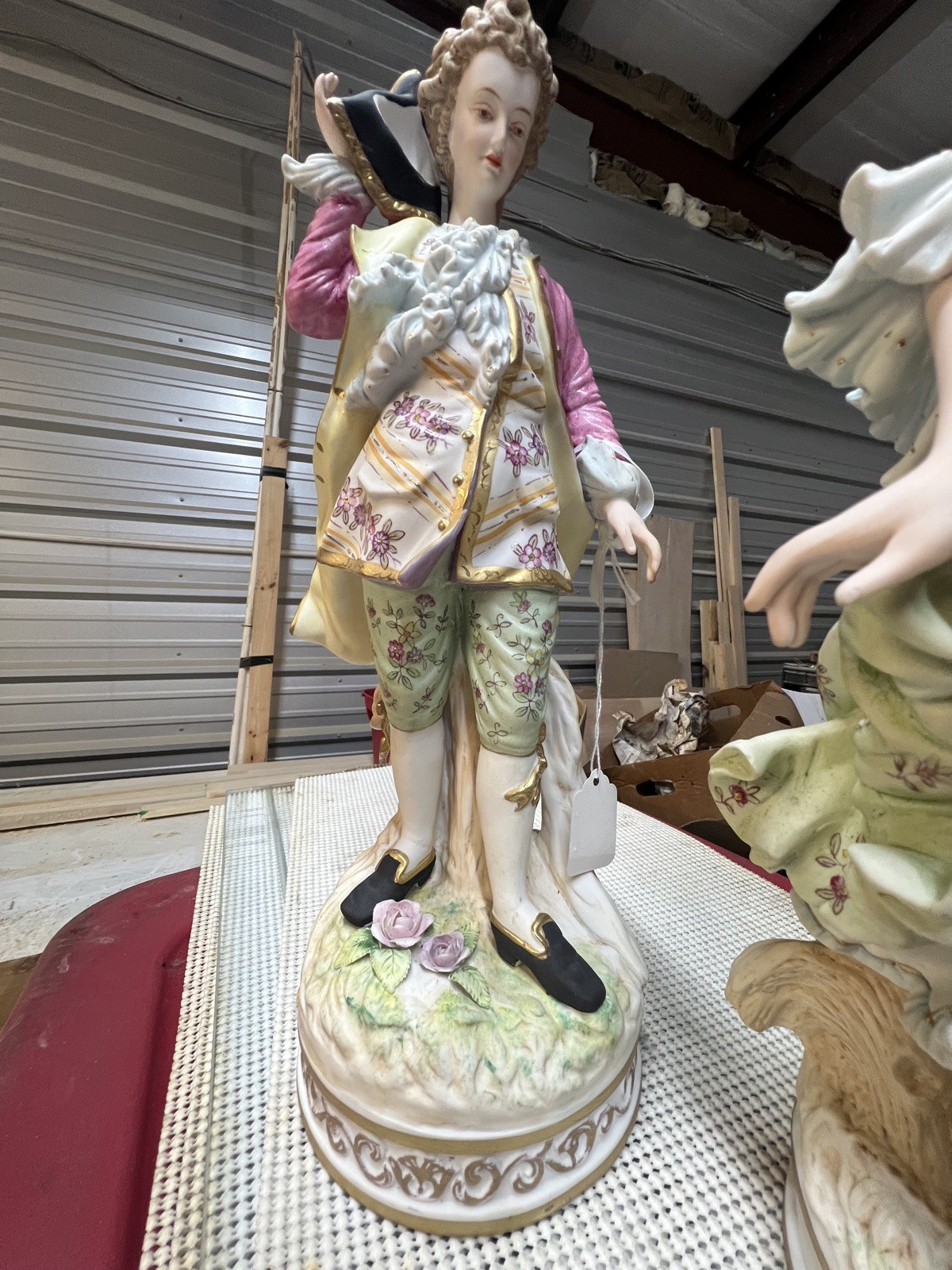 Lg. RARE Antique Pair Of French Bisque Porcelain Figurines 15.5″x6″ OUTSTANDING