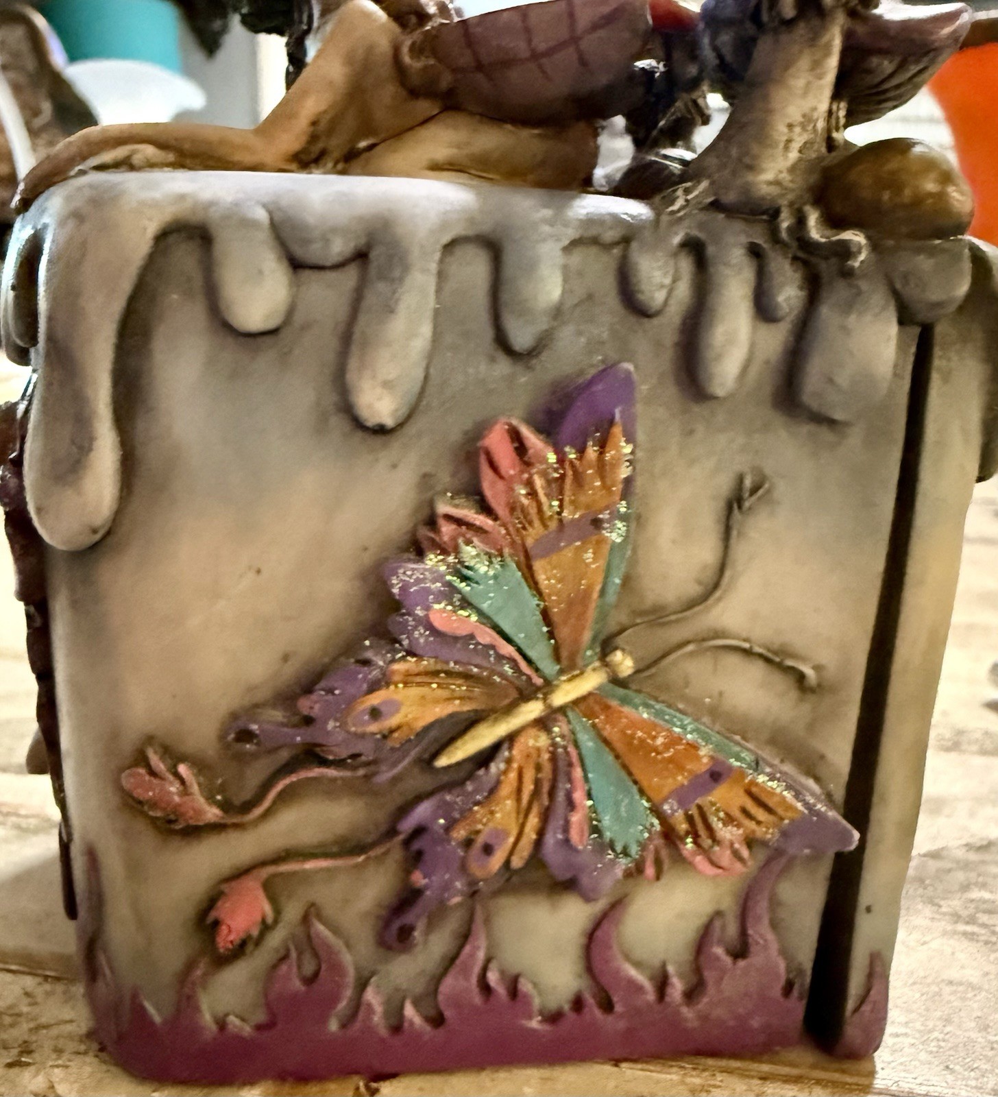 JIVE 2004 DOW Fairies Tree Puzzle Trinket Box Mushrooms Dragonflies Butterflies