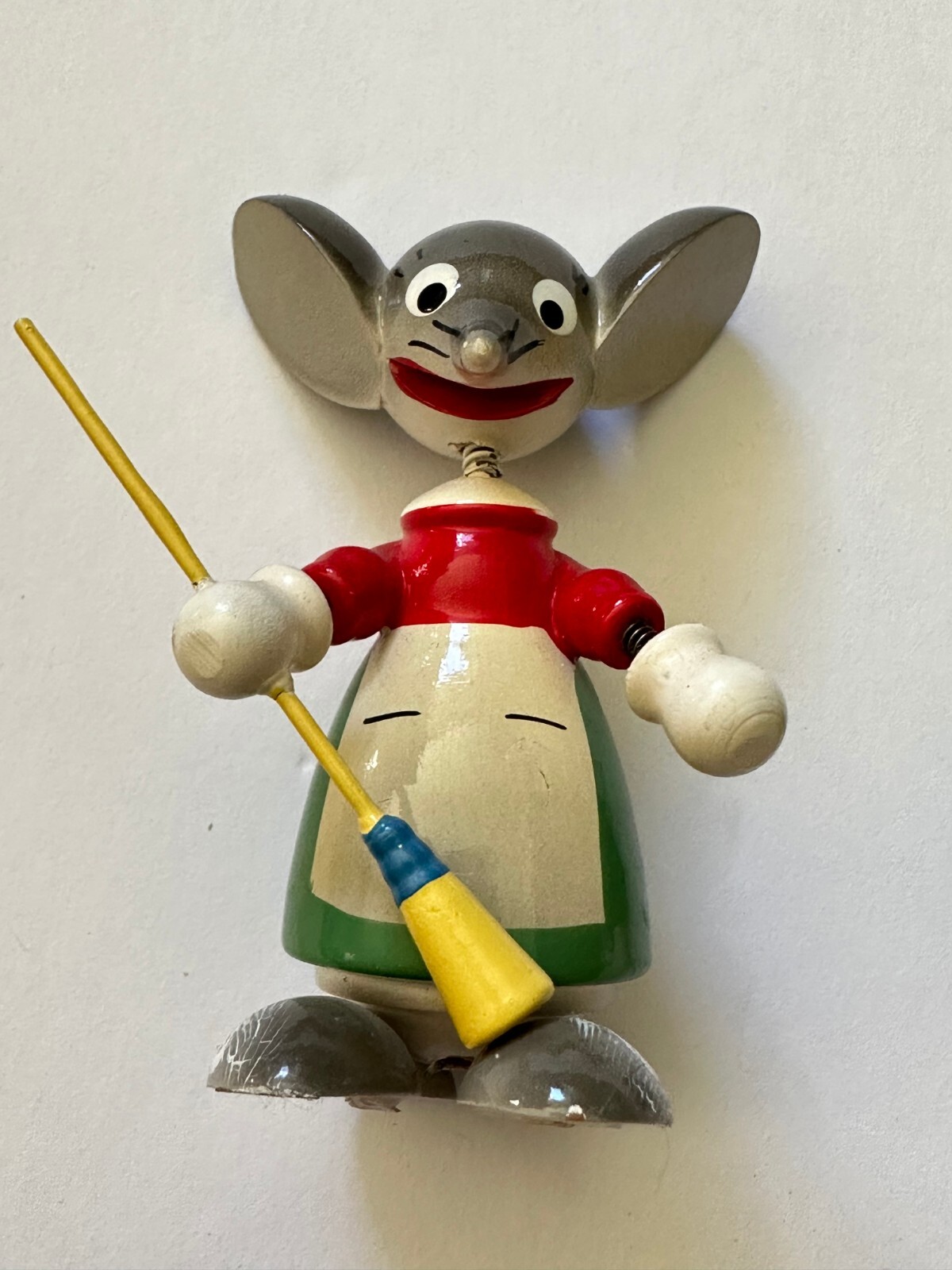 VTG 3 Goula Spain Hand Painted Wooden Mouse Mice Figurines Bobble Head Sweeper