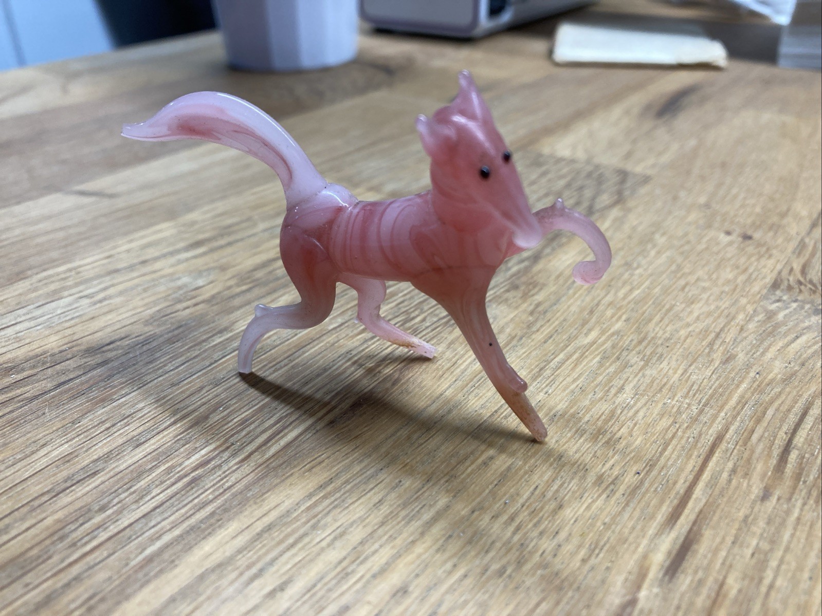 Vintage Miniature Art Glass Pink Slag Horse Figurine 3” Wide 2” Tall
