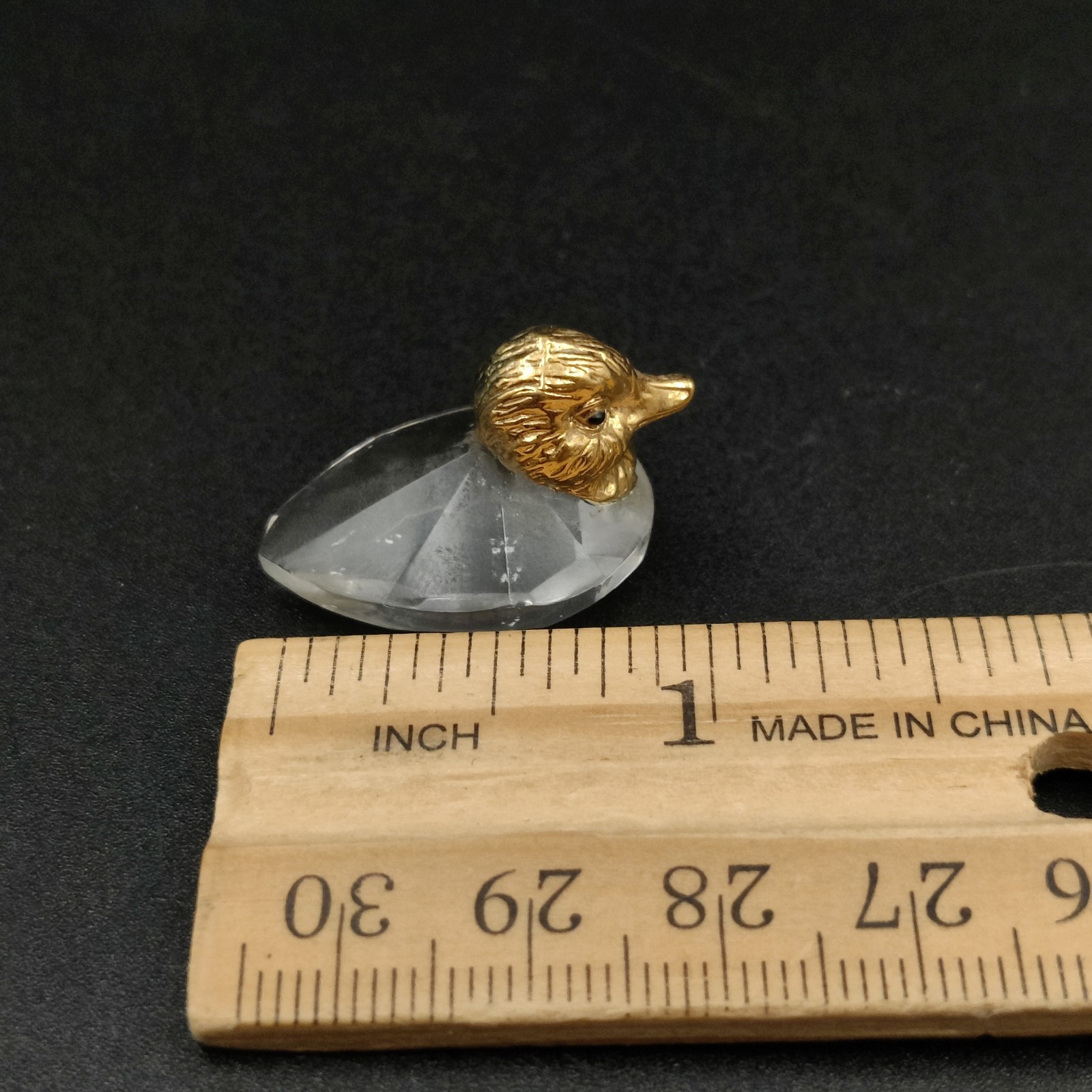 Crystal Duck With Gold Tone Metal Minitaure Figurine Tiny Trinket
