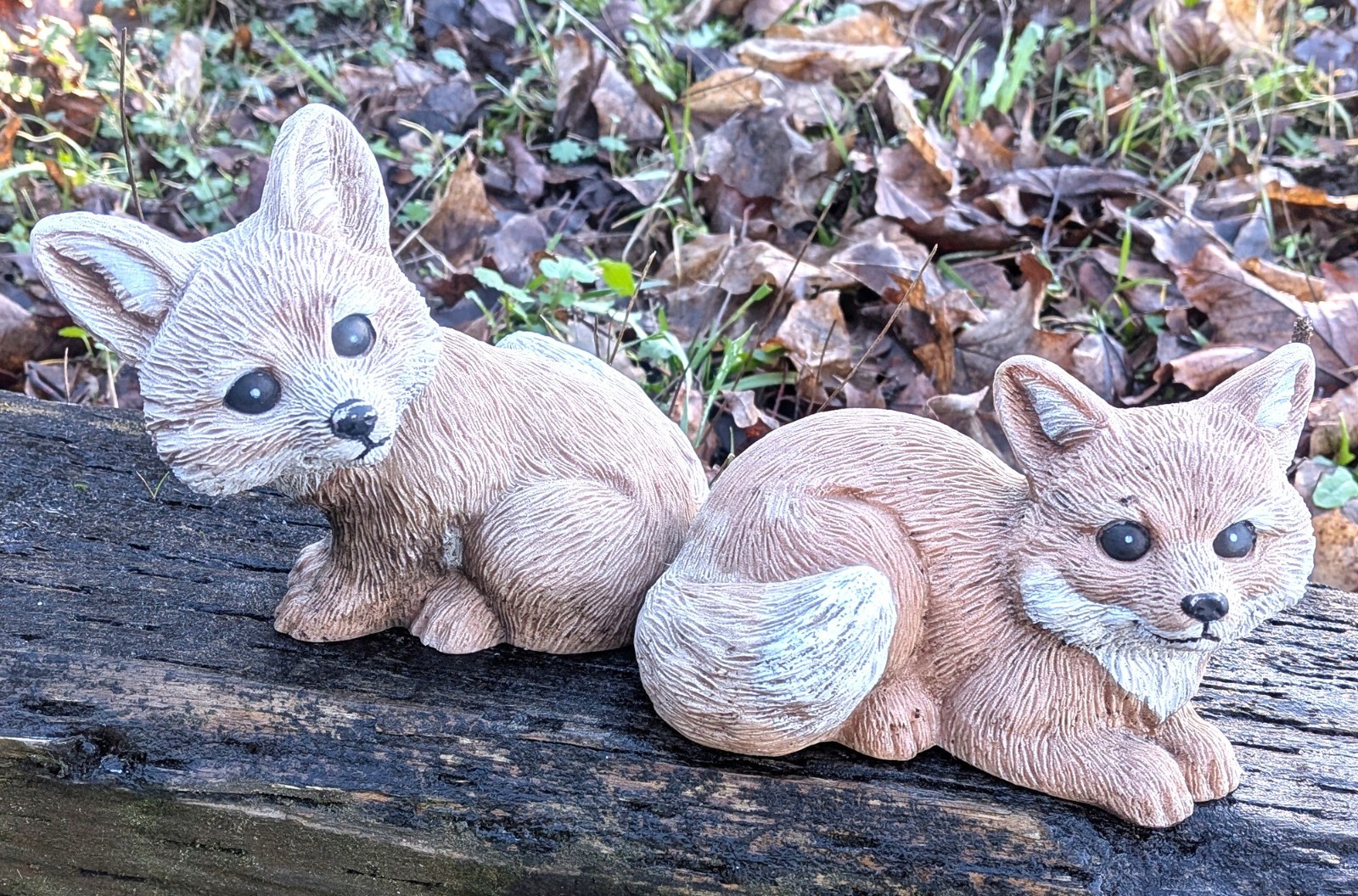 Vintage Figurine Pair Fox Cubs by Art Line Inc Molded Plastic – 1992
