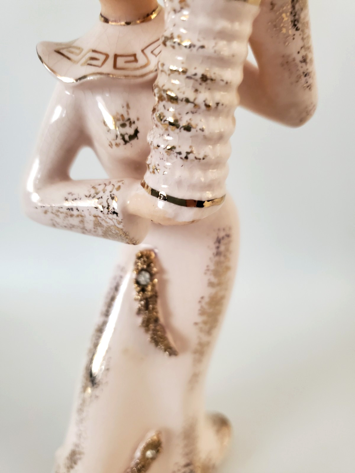VINTAGE FEMALE ASIAN FIGURINE PINK GOLD TRIM AND RHINESTONES