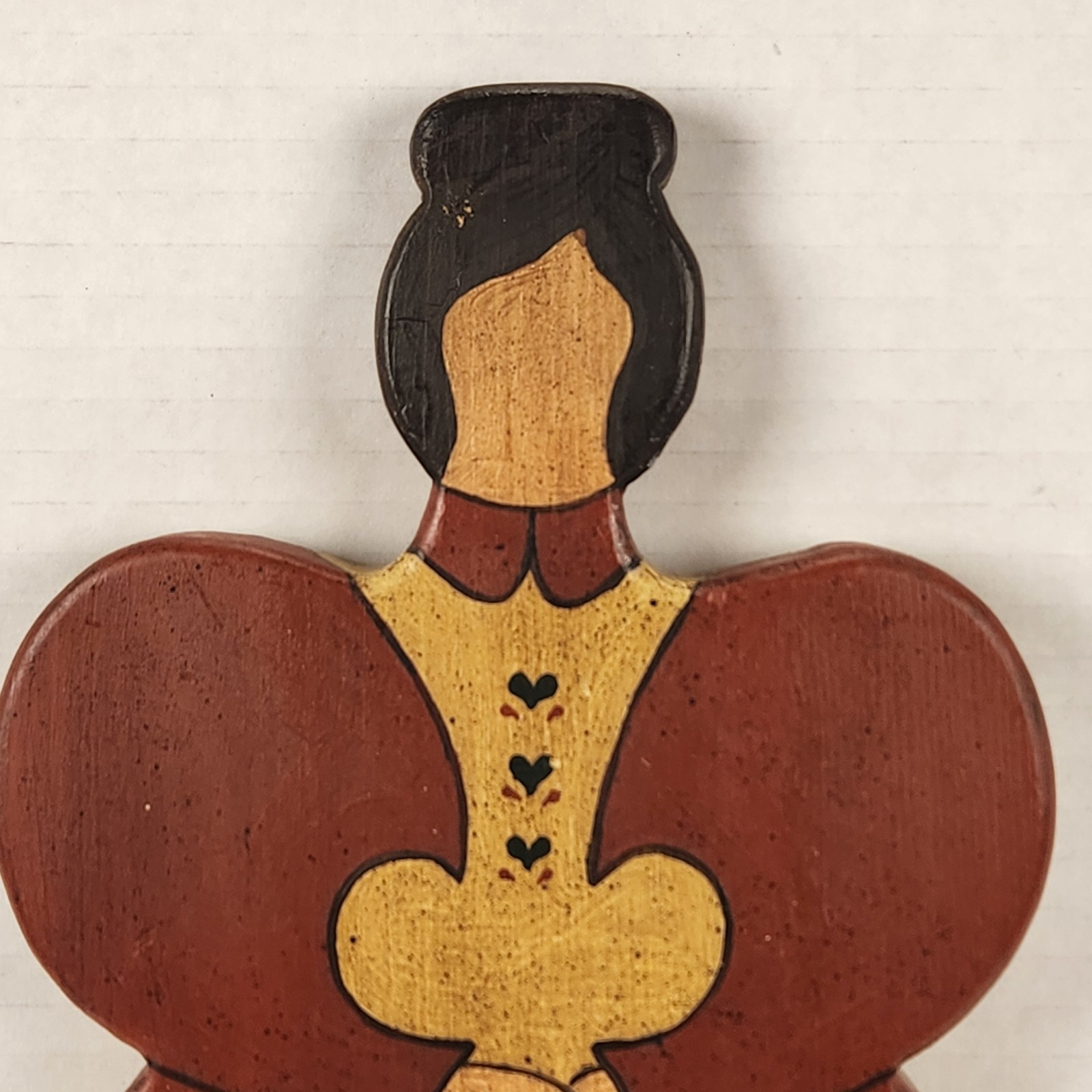 VTG Handmade Hand Painted Wood Rustic Folk Art Woman Holding Apples Figure 14″