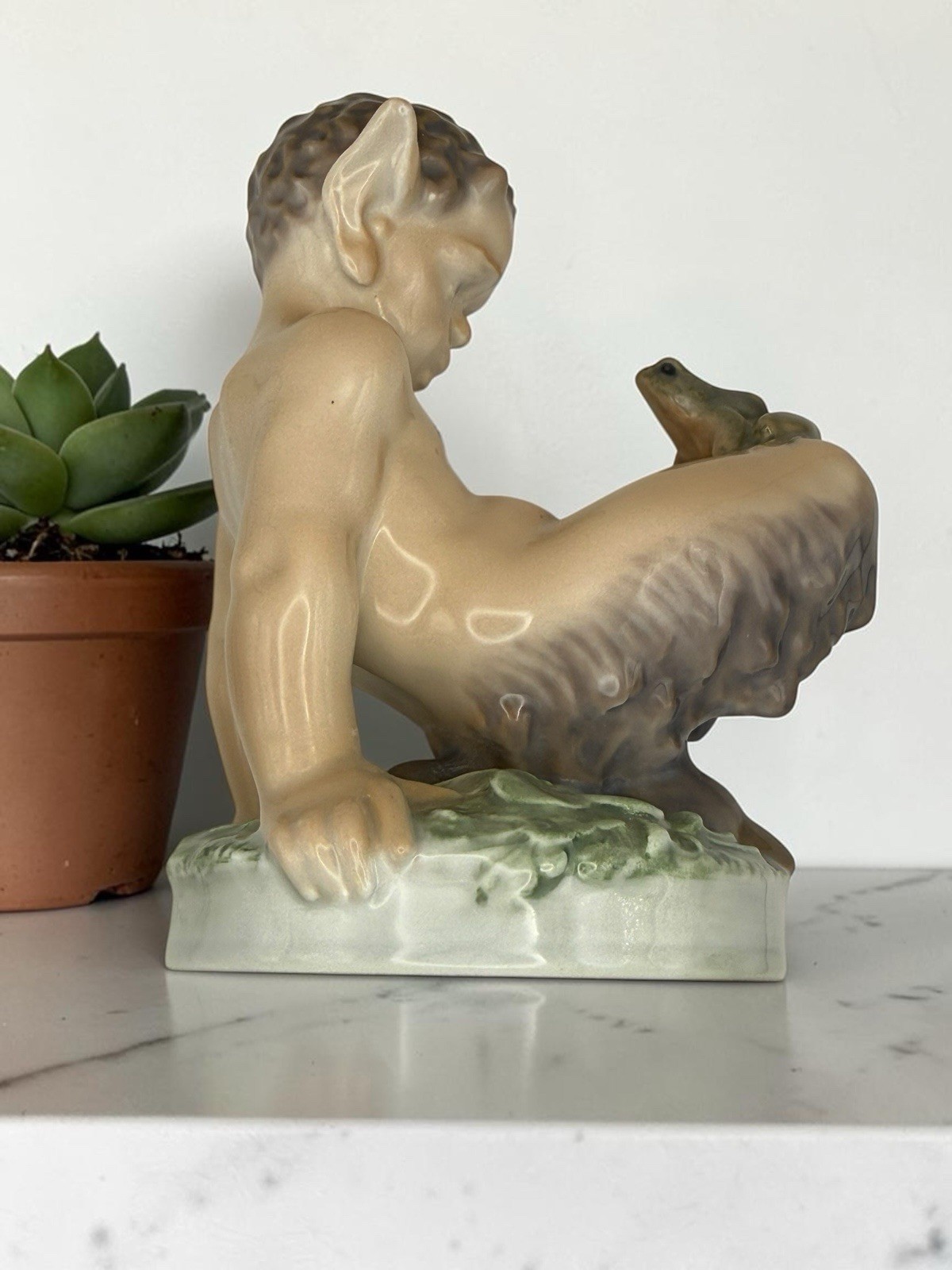 Vintage Royal Copenhagen Porcelain Figurine of Faun/Satyr & Frog – 1713