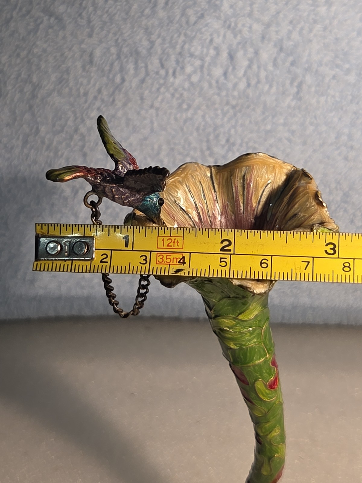 VTG Le Tresore’ Enamel on Metal Hummingbird in Flower Figurine With LT Mark