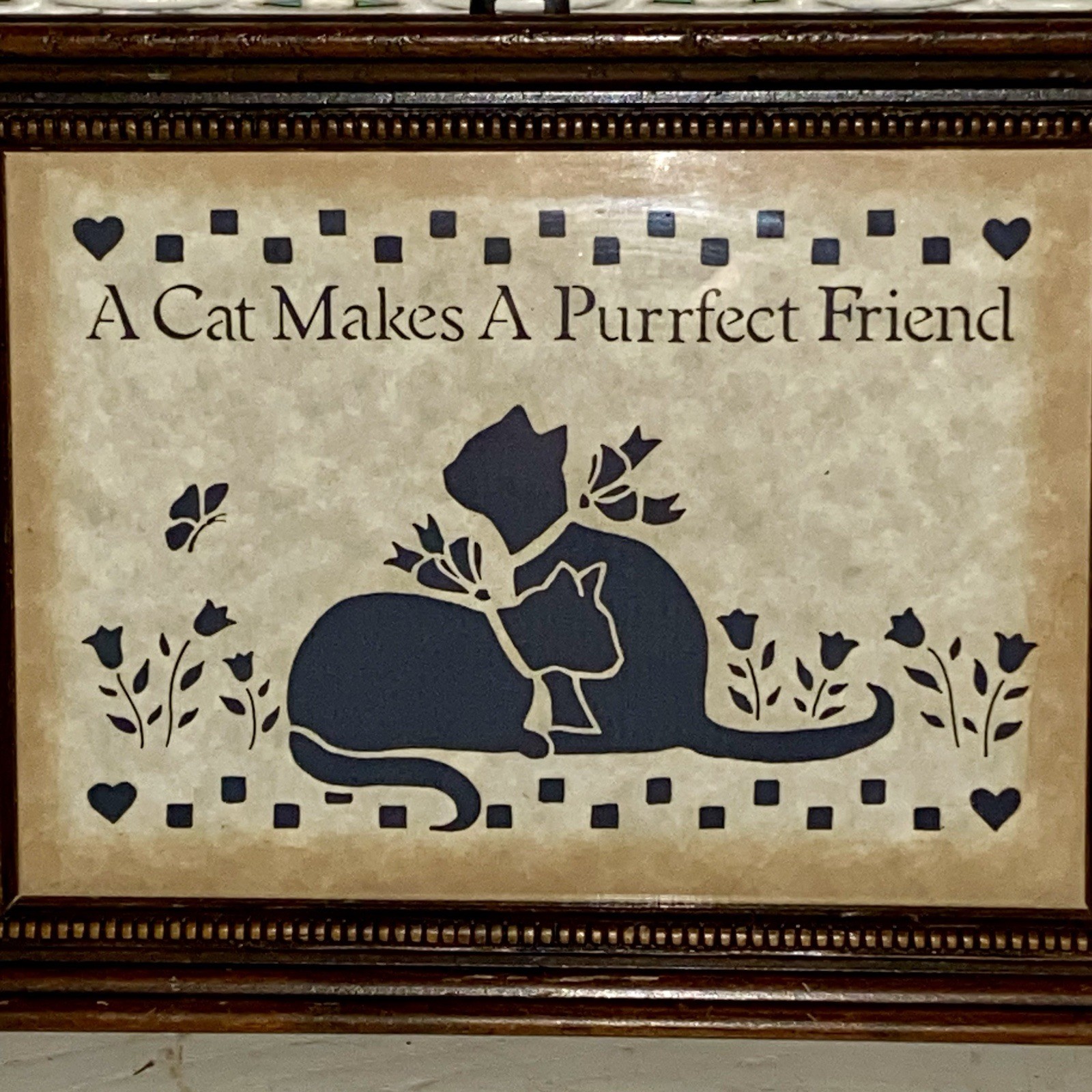 VTG Figi Graphics Country Cuts Scherenschnitte Cat Makes A Perfect Friend Framed