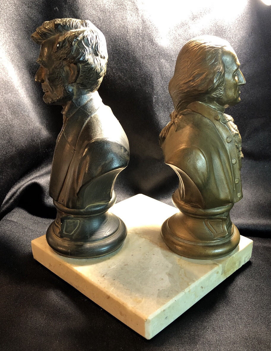 Art Ceramic Bust President Washington & Lincoln Marble Base Statue By H Jackson