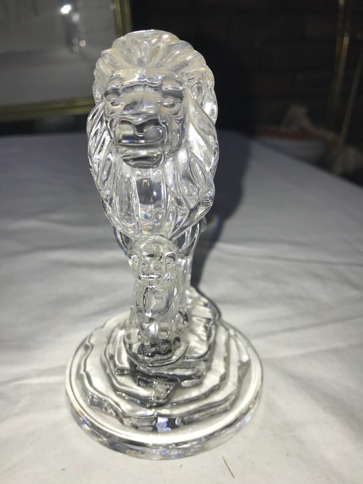 SFMB Crystal THE LION KING Glass MUFASA & SIMBA Cub FIGURINE Paperweight 6″ Tall