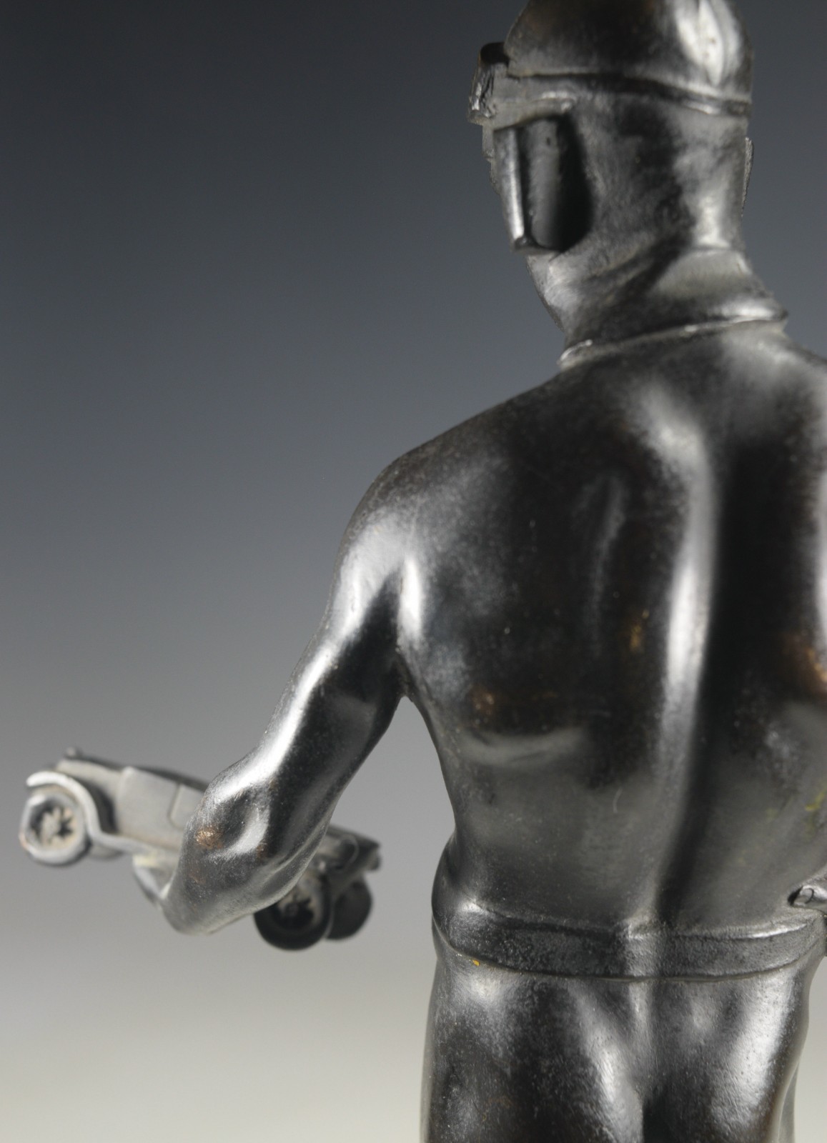 Vintage Bronze Sculpture Pilot Car Trophy Social Realism Art Deco Germany 1925
