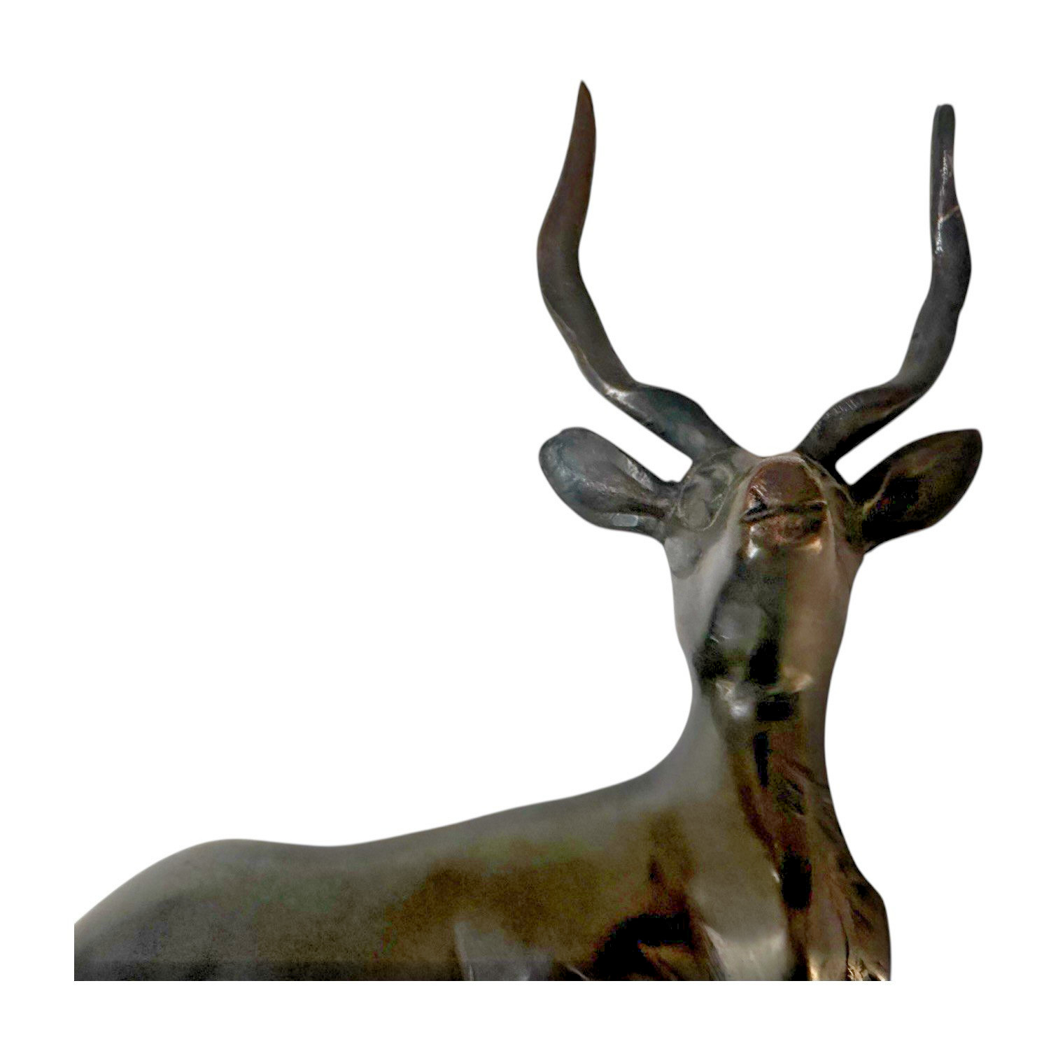Antelope Bronze Statue Figurine MCM Small Sculpture Horns RARE Animal 8” Vintage