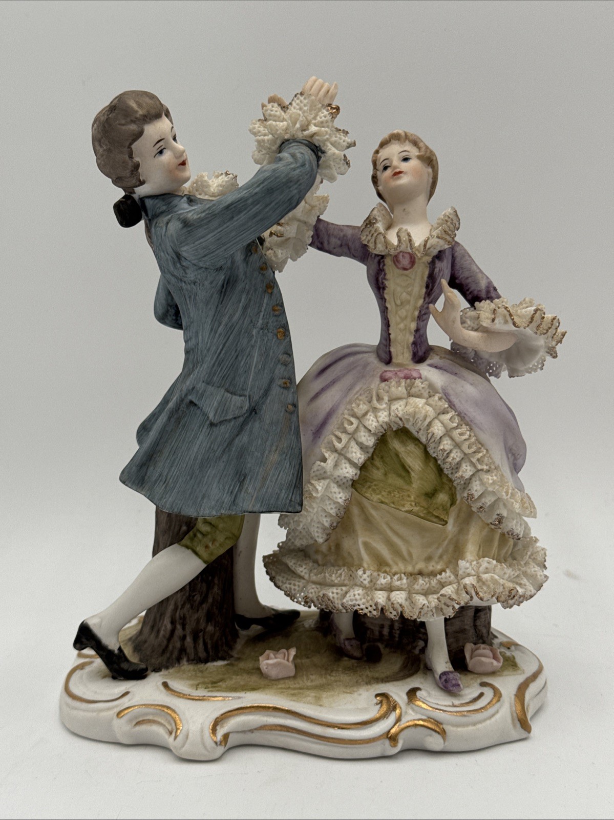 French Lace Porcelain Bisque Minuet By Duval Figurine #2825 of Couple