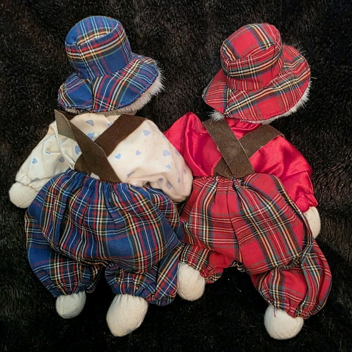 Set of 2 Porcelain Hobo Clown Dolls 7.5” Shelf Sitters Plaid Outfits Each…