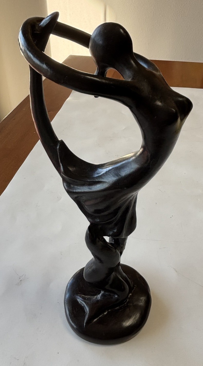Abstract Sculpture Dancer Figurine Lady Dark Brown 10 in Contemporary Khaique(?)