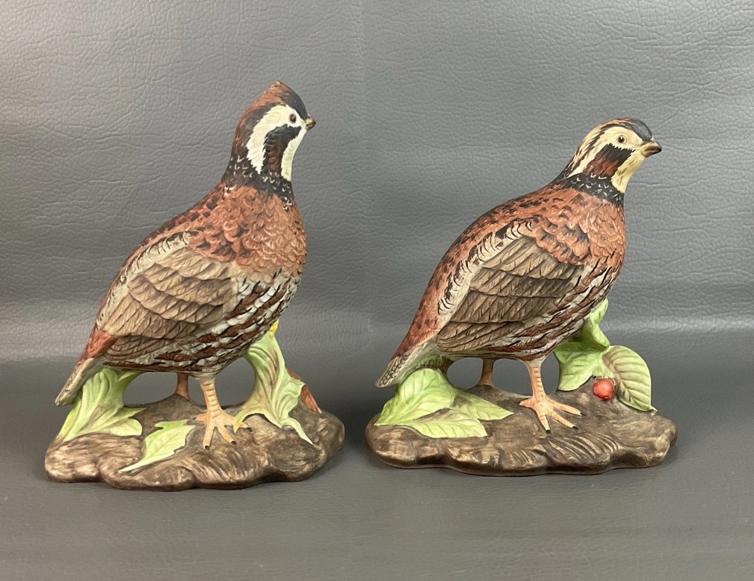 Vintage Ceramic Quail Figurines Pair Holland Mold Excellent Hand-Painted