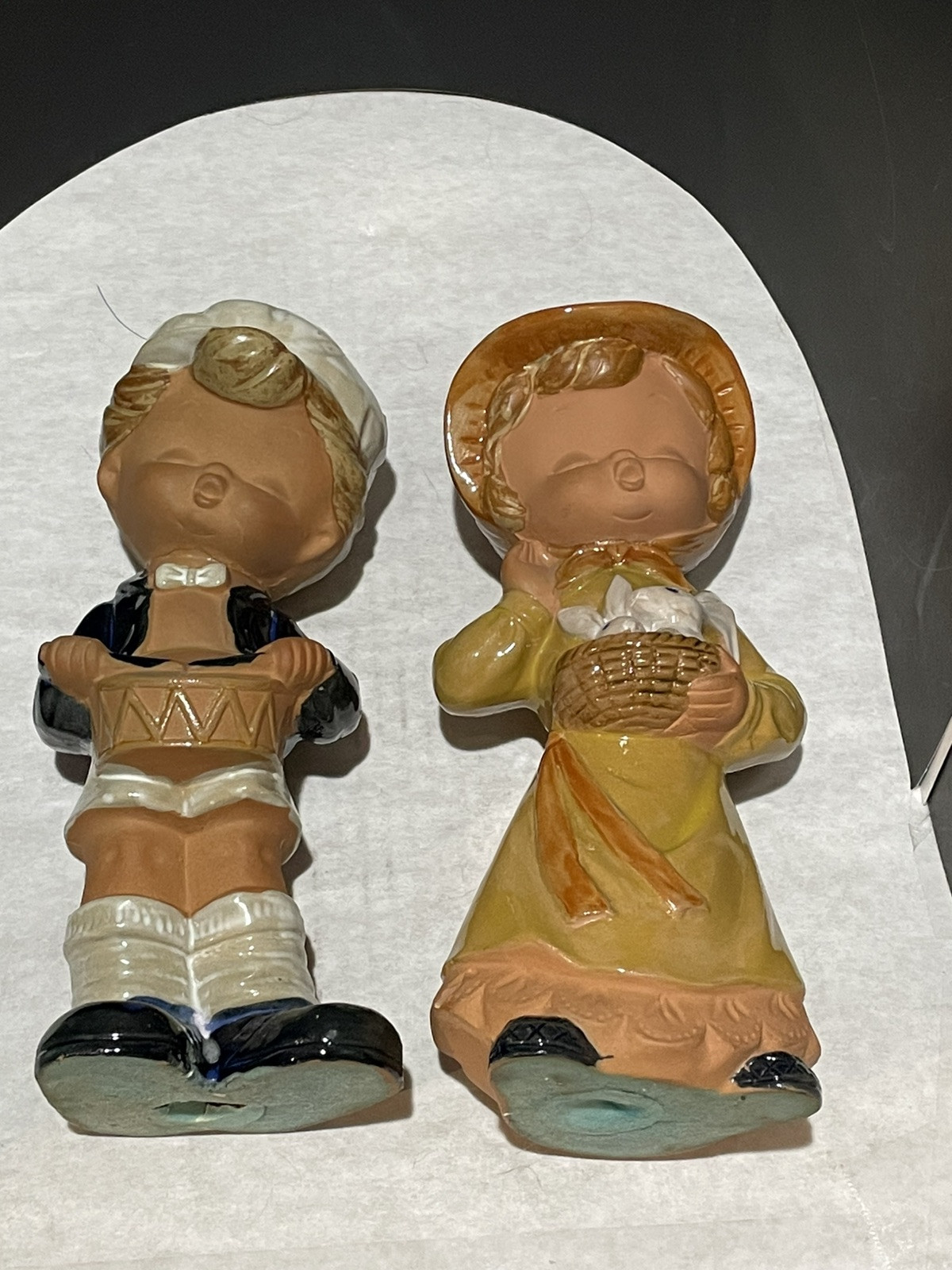 Drumming Boy and Girl + Bunnies 8.5 in Tall Japan Handcrafted Gift