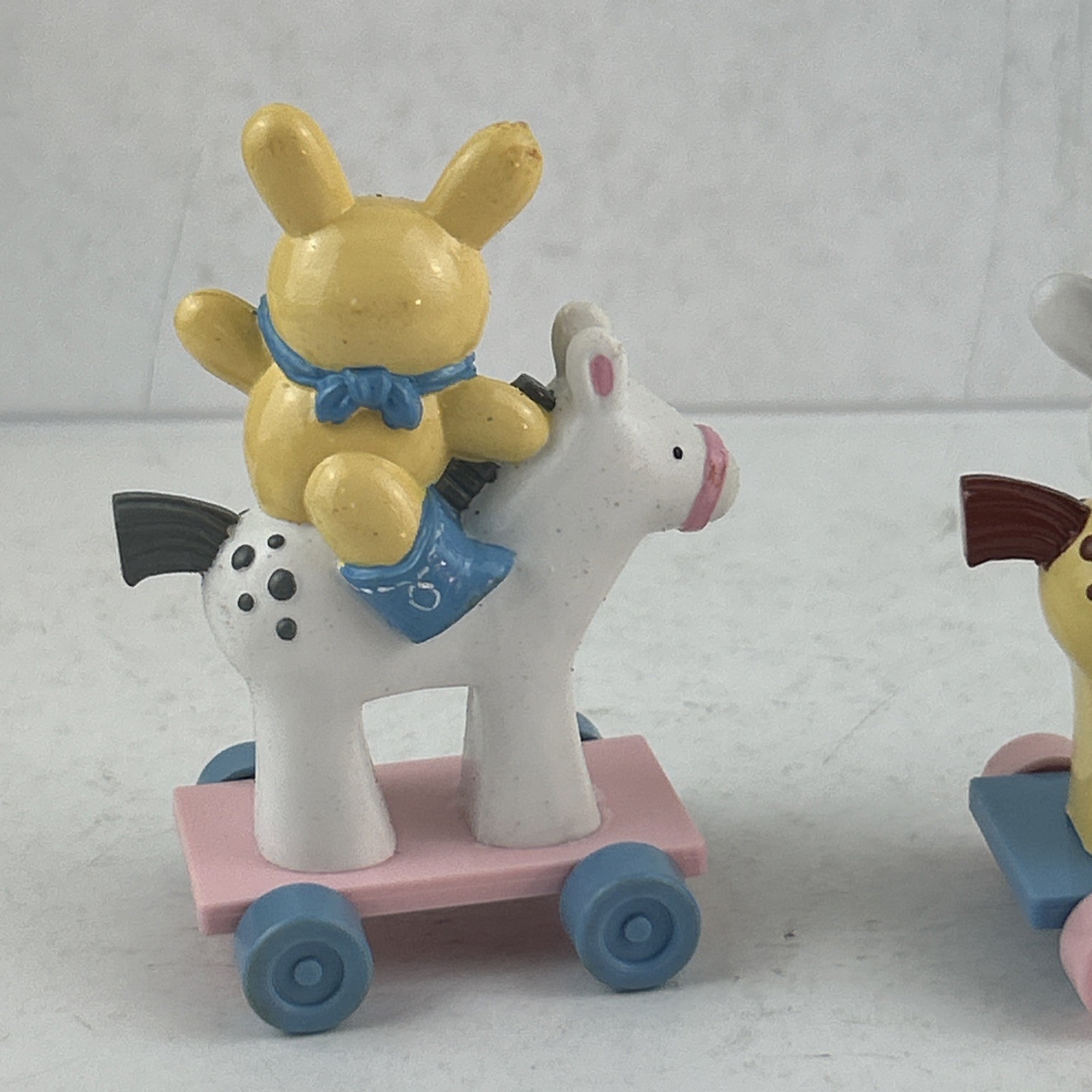Hallmark Heartline Merry Miniatures 1989 Bunny Cart Rabbit Horse Easter Lot Of 2