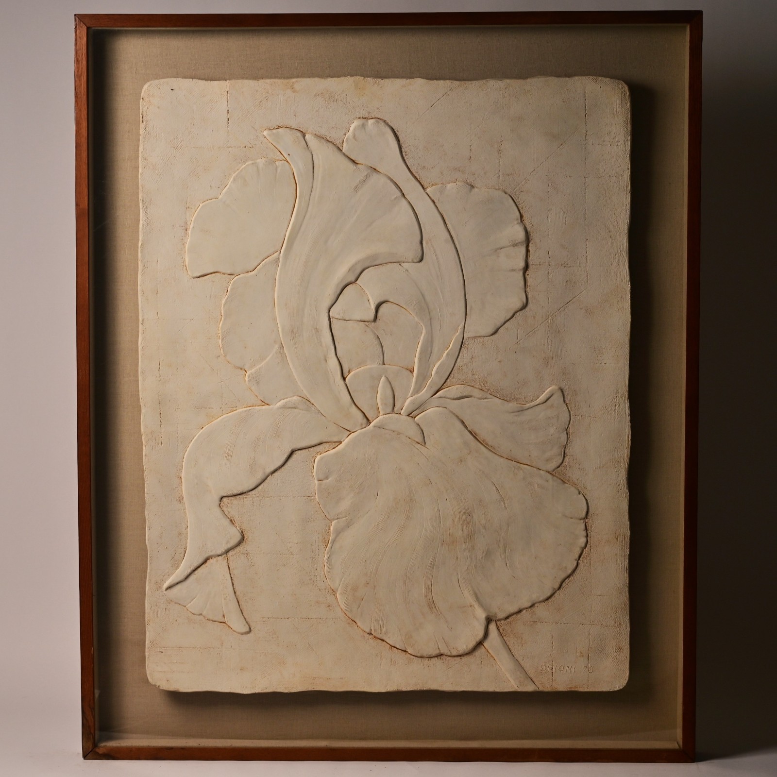 BRIONI Original Vintage Signed Bas Relief Plaster Wall Sculpture Floral Painting