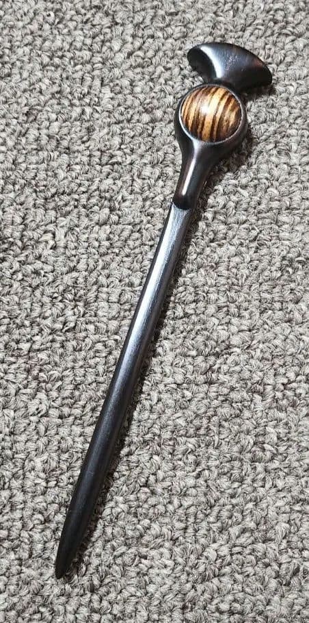 Ebony & Zebra Wood Hairpin 6.3in Round Decor Stylish Hair Accessory