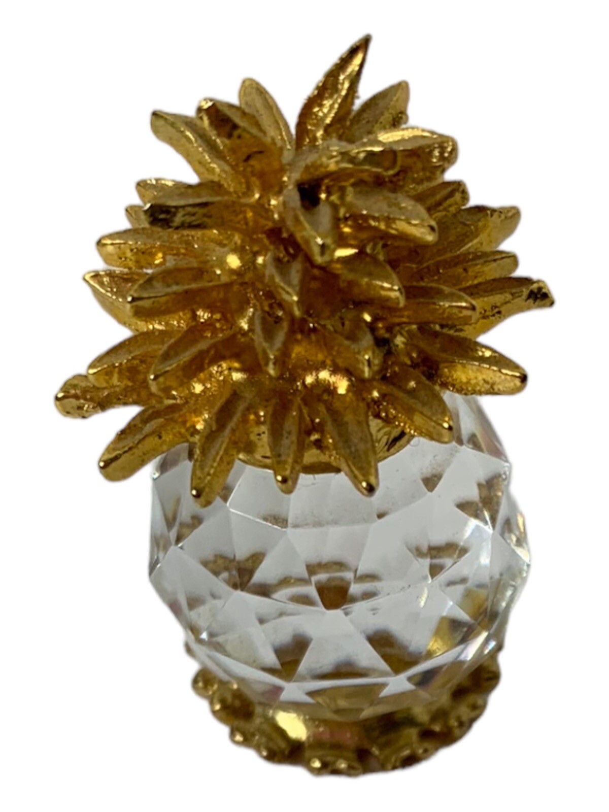 Mini Crystal Glass Figurine Pineapple w/ Gold Toned Leaves 1.50″ Tall x 1″ Wide