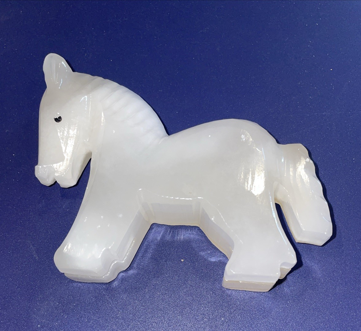 Carved Marble Miniature White Horse 3 1/2H x 3 1/2L
