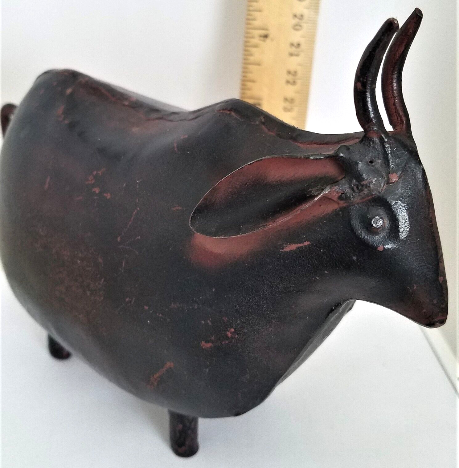Vintage Metal Brown Animal Figurine with Horns 5″ Tall 6.5″ Long