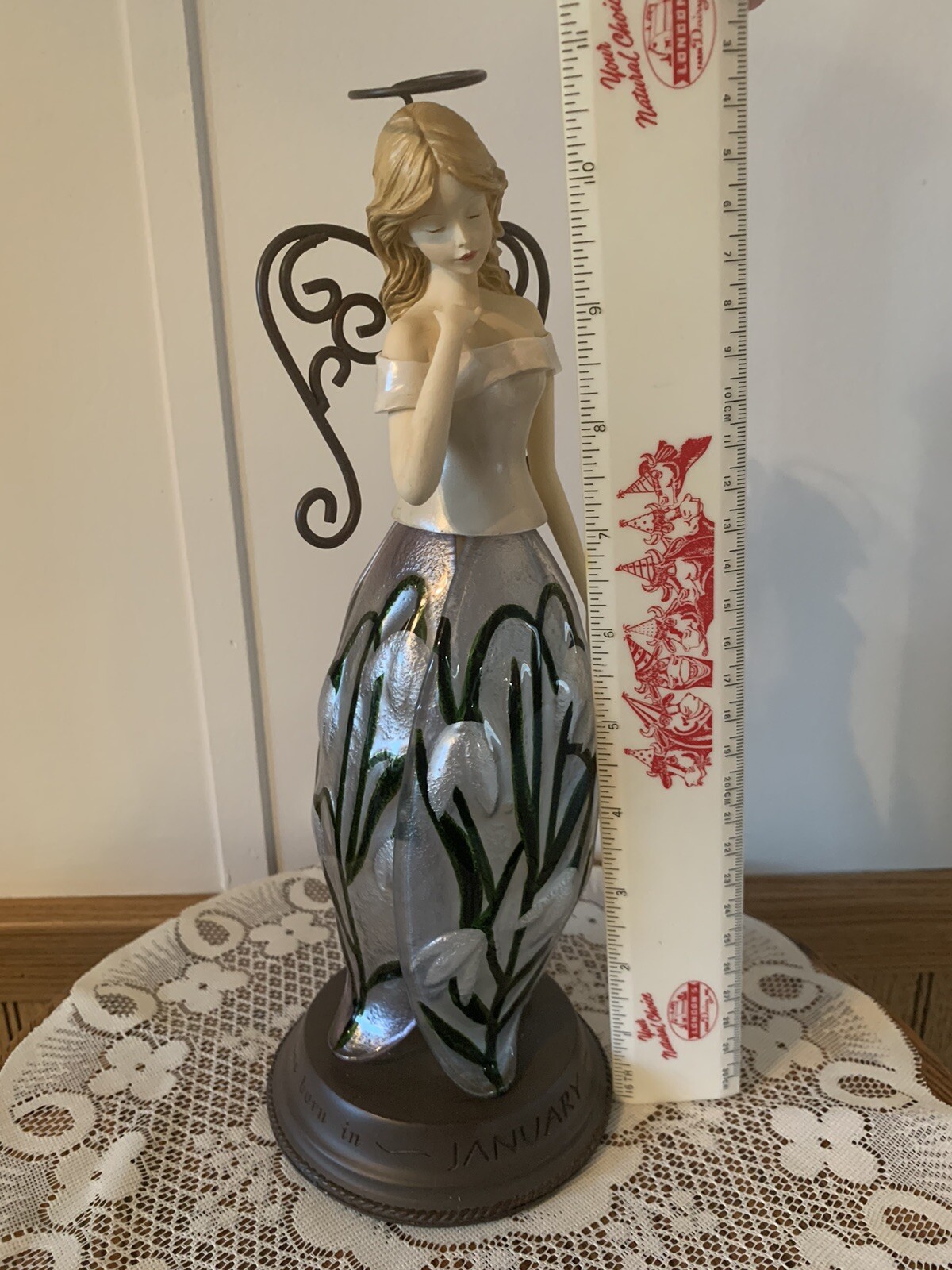 Hallmark January Birth Month Angel Figurine Flower Floral Skirt 11 Inches Tall