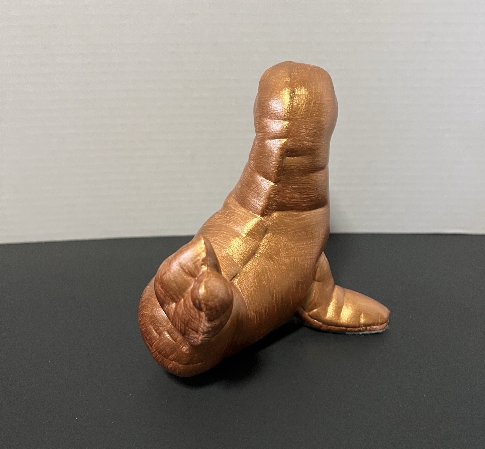 Quilted Ceramic Seal Peach Gold Metallic Figurine HandPainted Animal 6.5”H