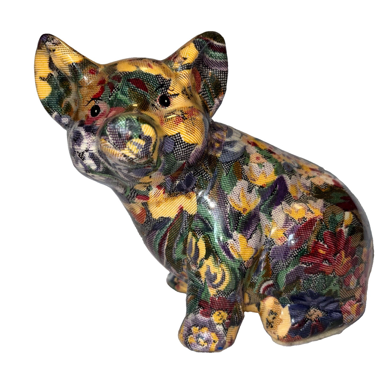 Porcelain Decoupage Patchwork Floral Pig Cottage Core/Farmhouse Figurine 7″ Tall