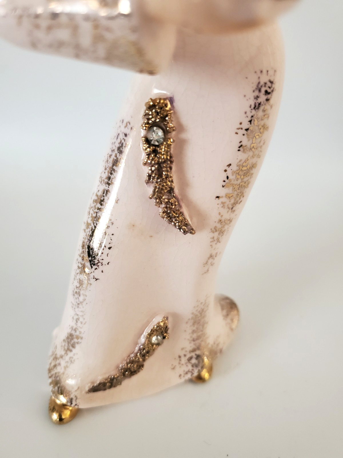 VINTAGE FEMALE ASIAN FIGURINE PINK GOLD TRIM AND RHINESTONES