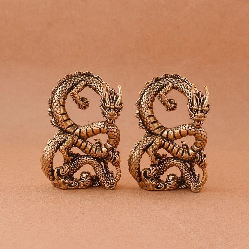 Solid Brass Dragon Small Statue Mythical Beast Figurine Chinese Feng Shui Decor