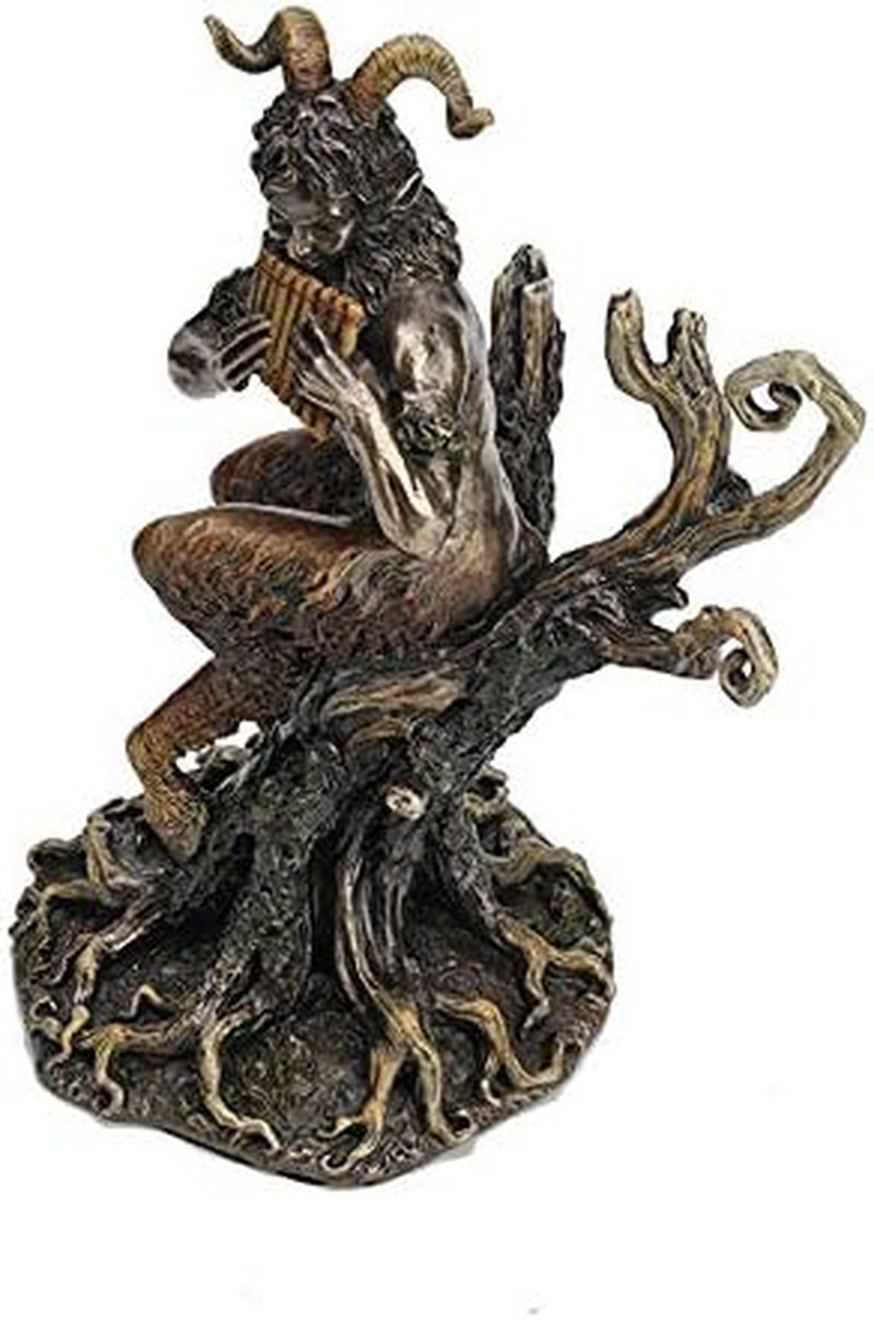 9 1/2 Inch Pan Playing Flute Cold Cast Resin Bronze Finish Statue Home Decor