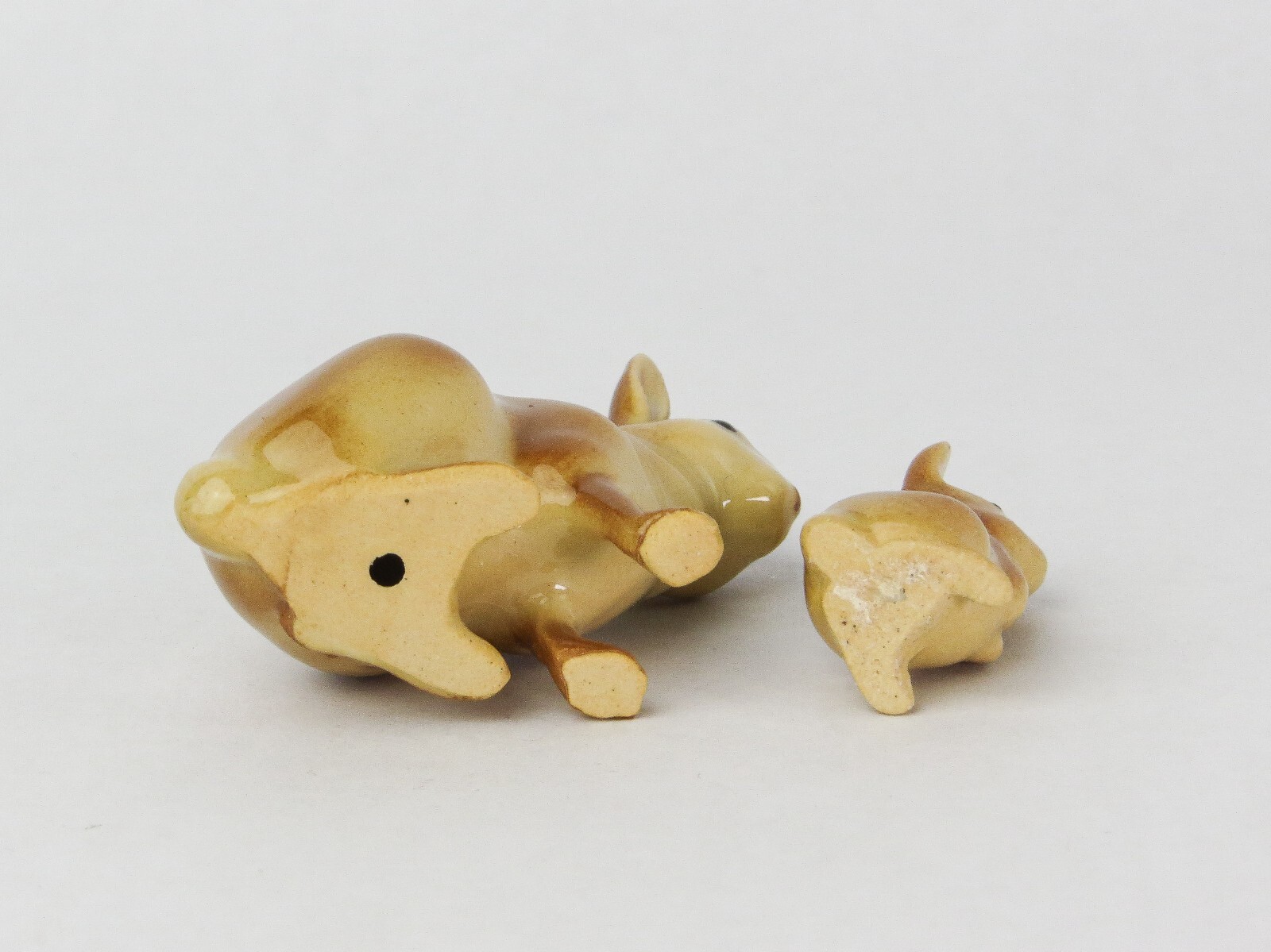 Vintage Hagen Renaker Miniature Cottontail Rabbit Mama and Baby Retired Figurine