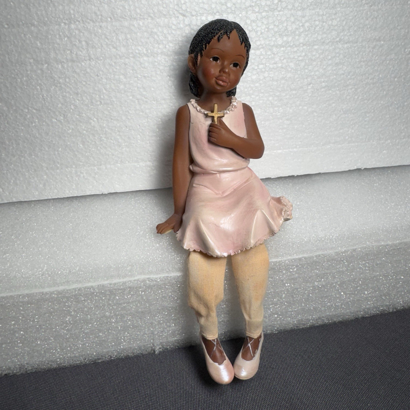 Black/African American Girl Shelf Sitter Prayer Fabric Dangling Legs Cross