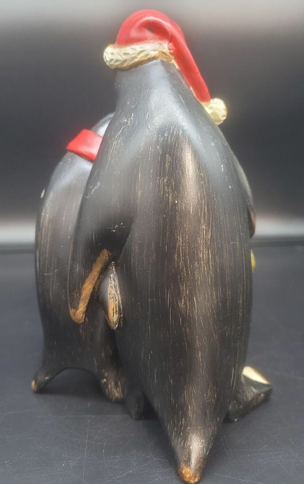 Penguin Christmas Figurine Family Of 3 Figurine 8 1/2″ Wood Look Family