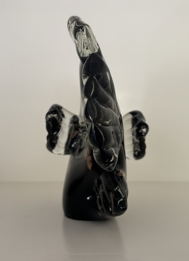 Vintage Murano Glass Fish Statue Black & Metallic Gold Excellent Condition