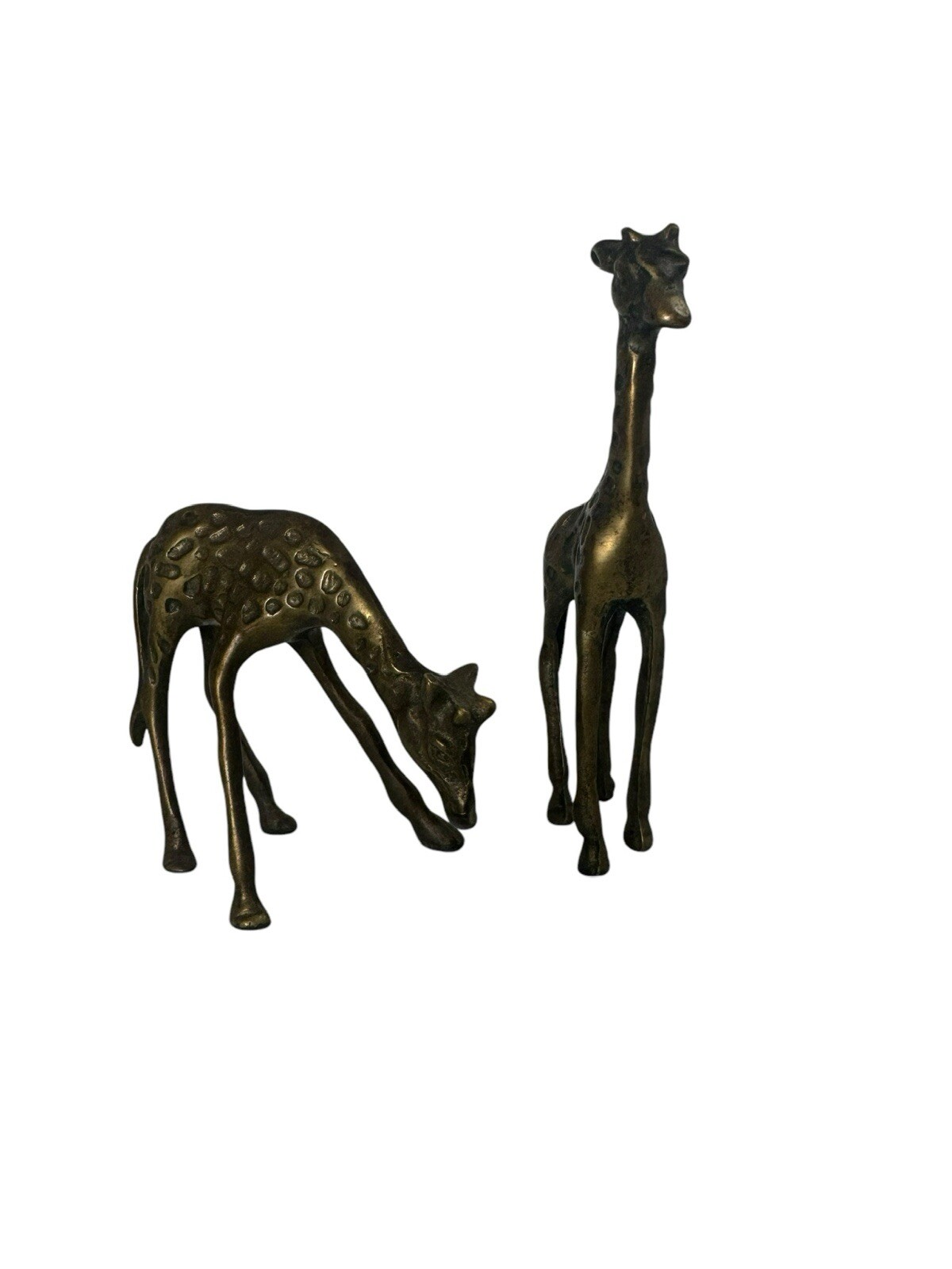 Pair Brass Giraffes Figurines MCM Hollywood Regency 5”