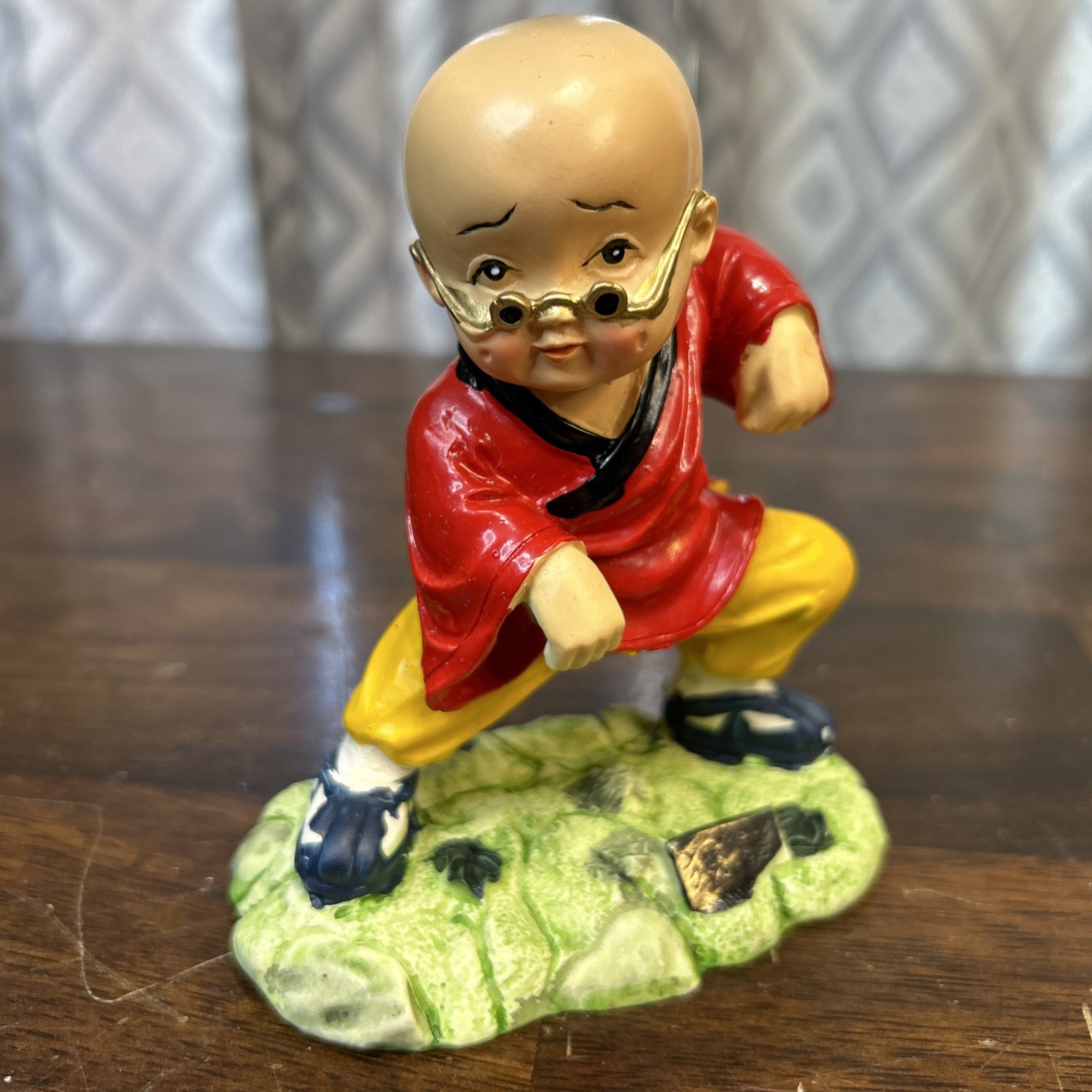 Vintage Chinese Kung Fu Martial Arts Boy Monk Handpainted Resin Figurine