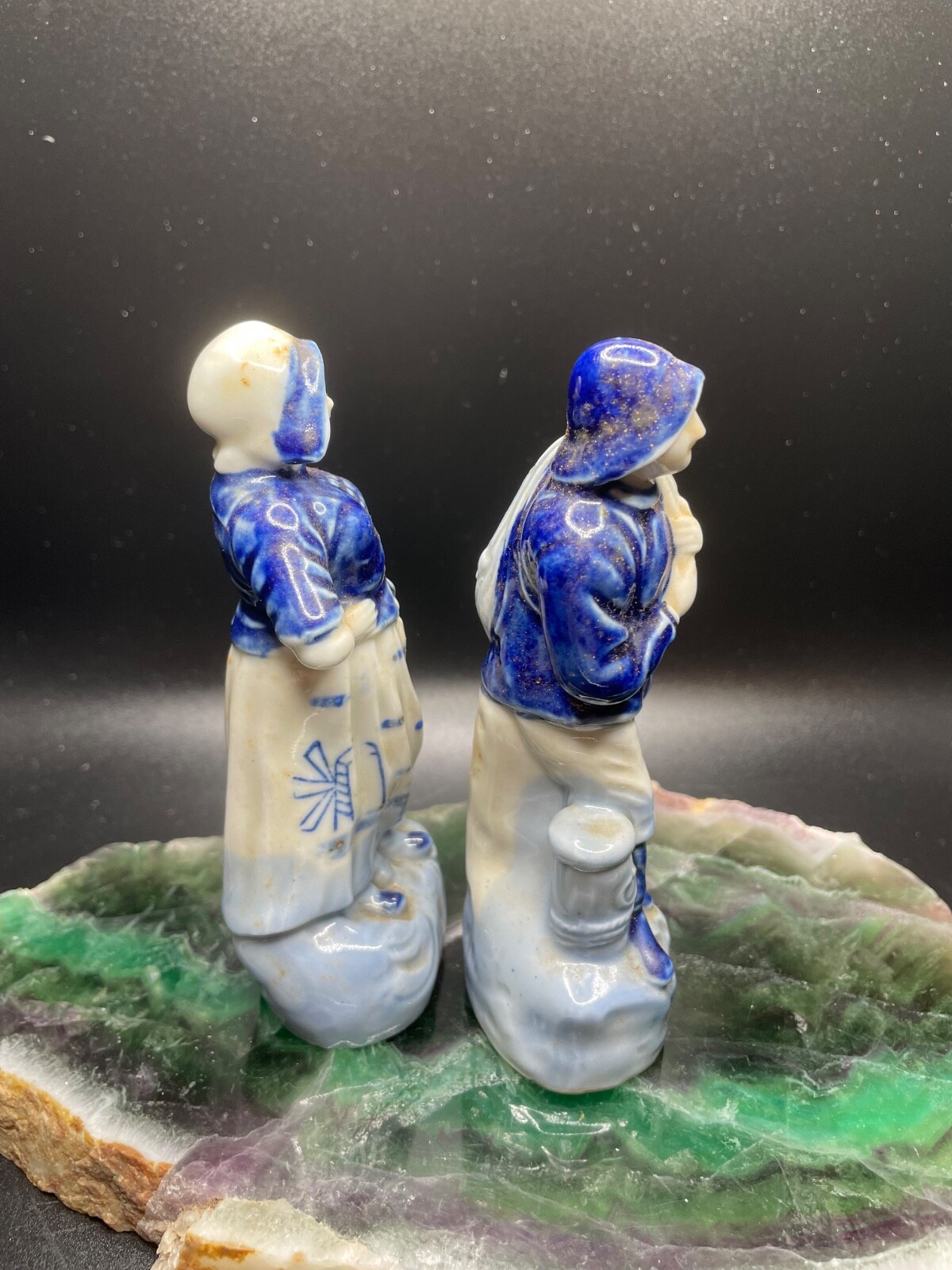 Occupied Japan Delft Blue Windmill Man & Woman Figurines Dutch