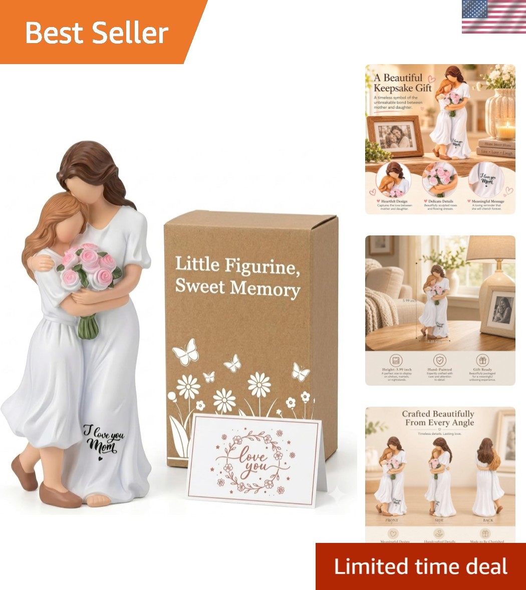 Mother Daughter Figurine – Hand-Painted Resin Memorial Statue, Mom Birthday G…