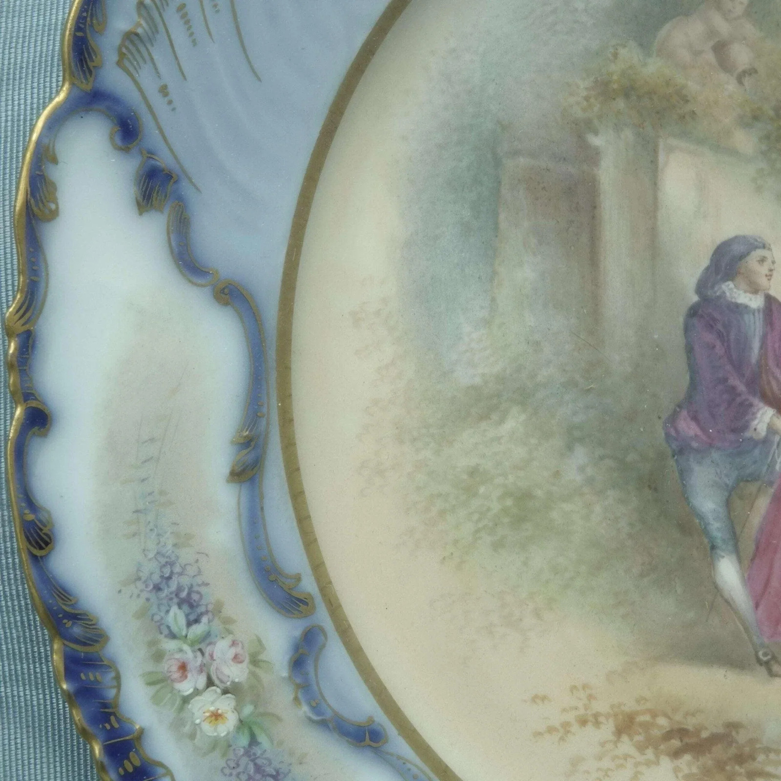 c1910 Sevres Style Muville Artist Signed Hand Painted Courting Cabinet Plate