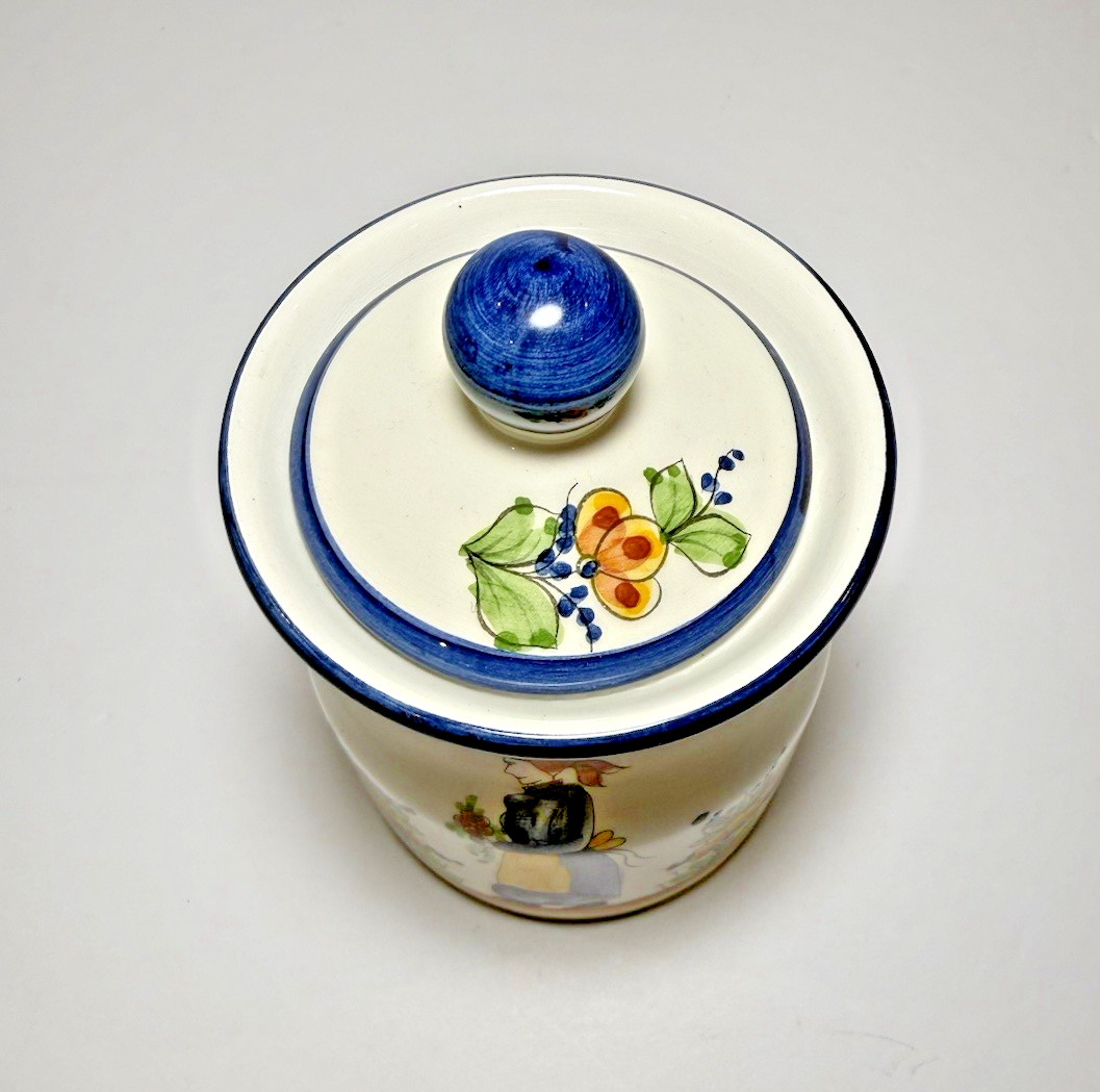 J. Willfred for Andrea Sadek Hand Painted Jar with Top Woman Floral Portugal