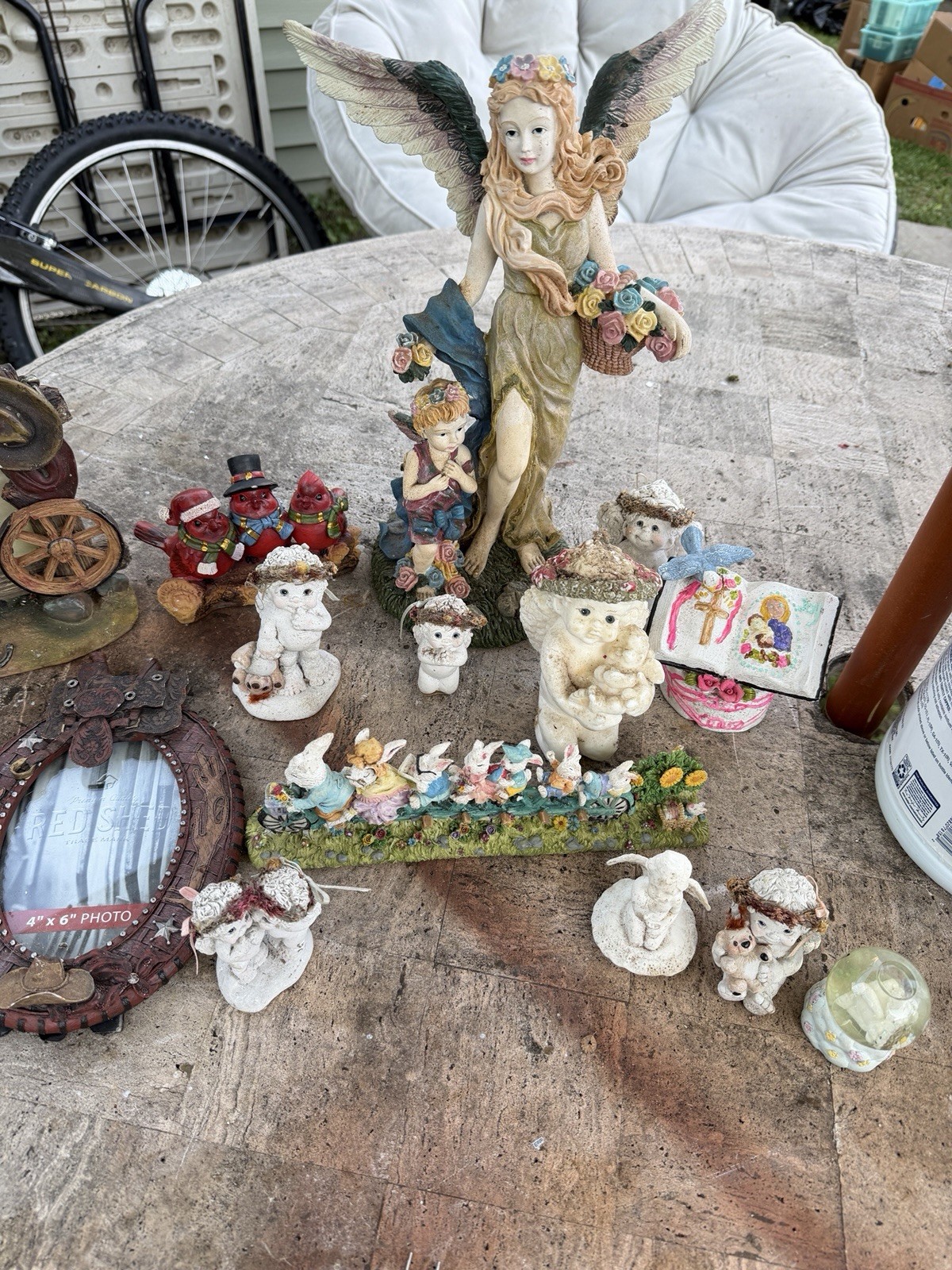 Angel Resin Figurine Lot w/ Decorative Photo Frames, Painted Multicolor 3D
